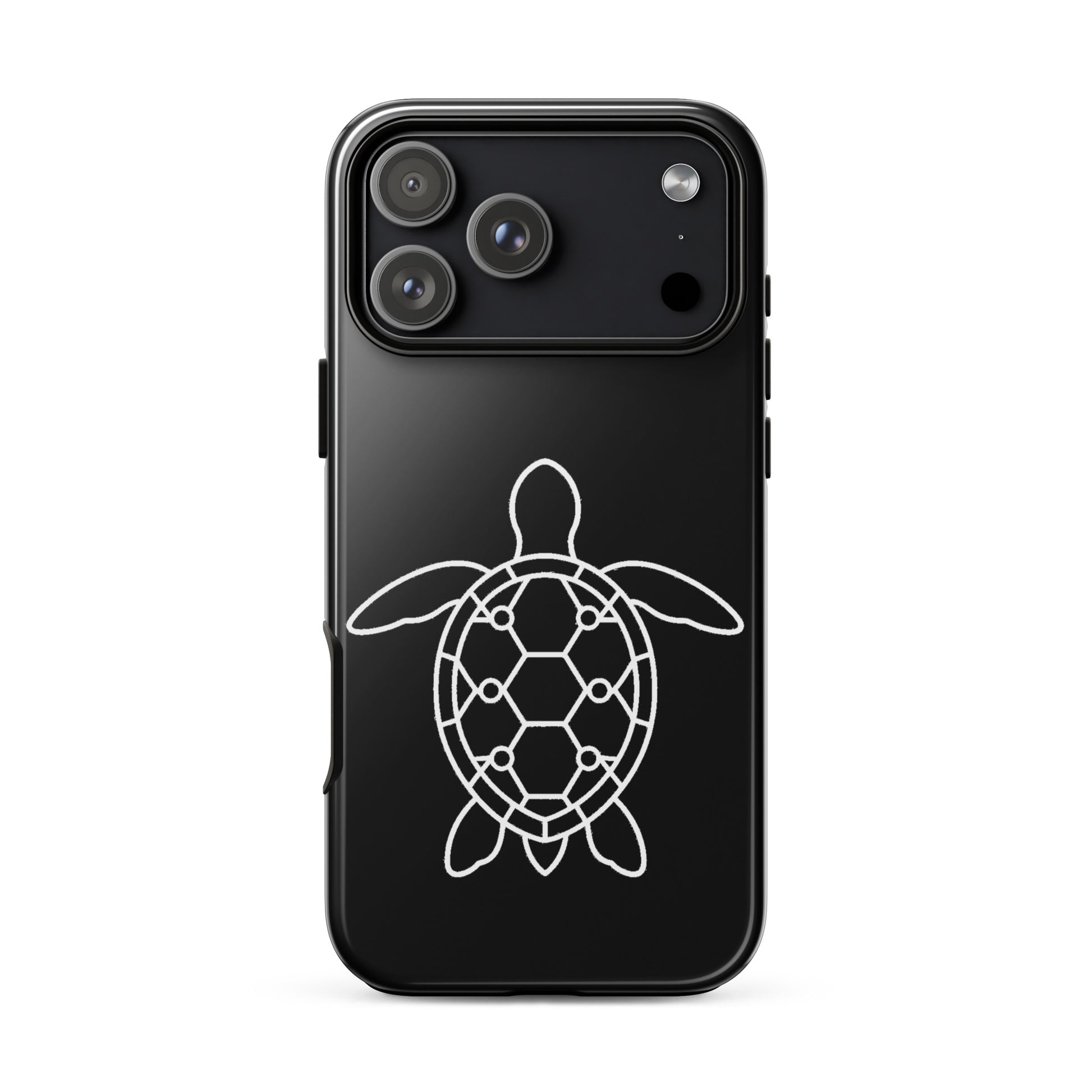 Phone case featuring minimalist sea turtle silhouette with geometric shell design for iPhone.