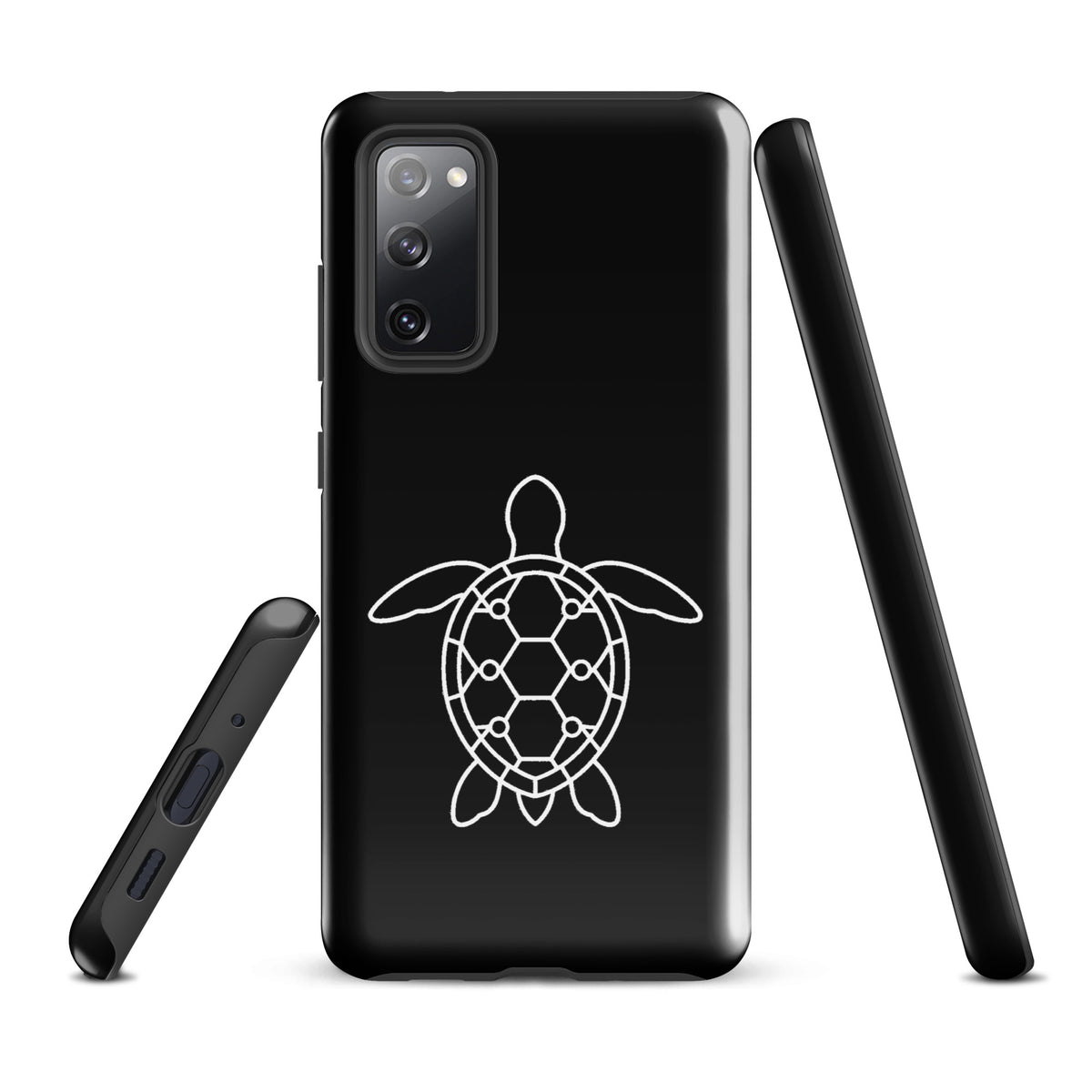 Phone case for Samsung Galaxy with minimalist sea turtle silhouette design, featuring geometric pattern, stylish and sleek.