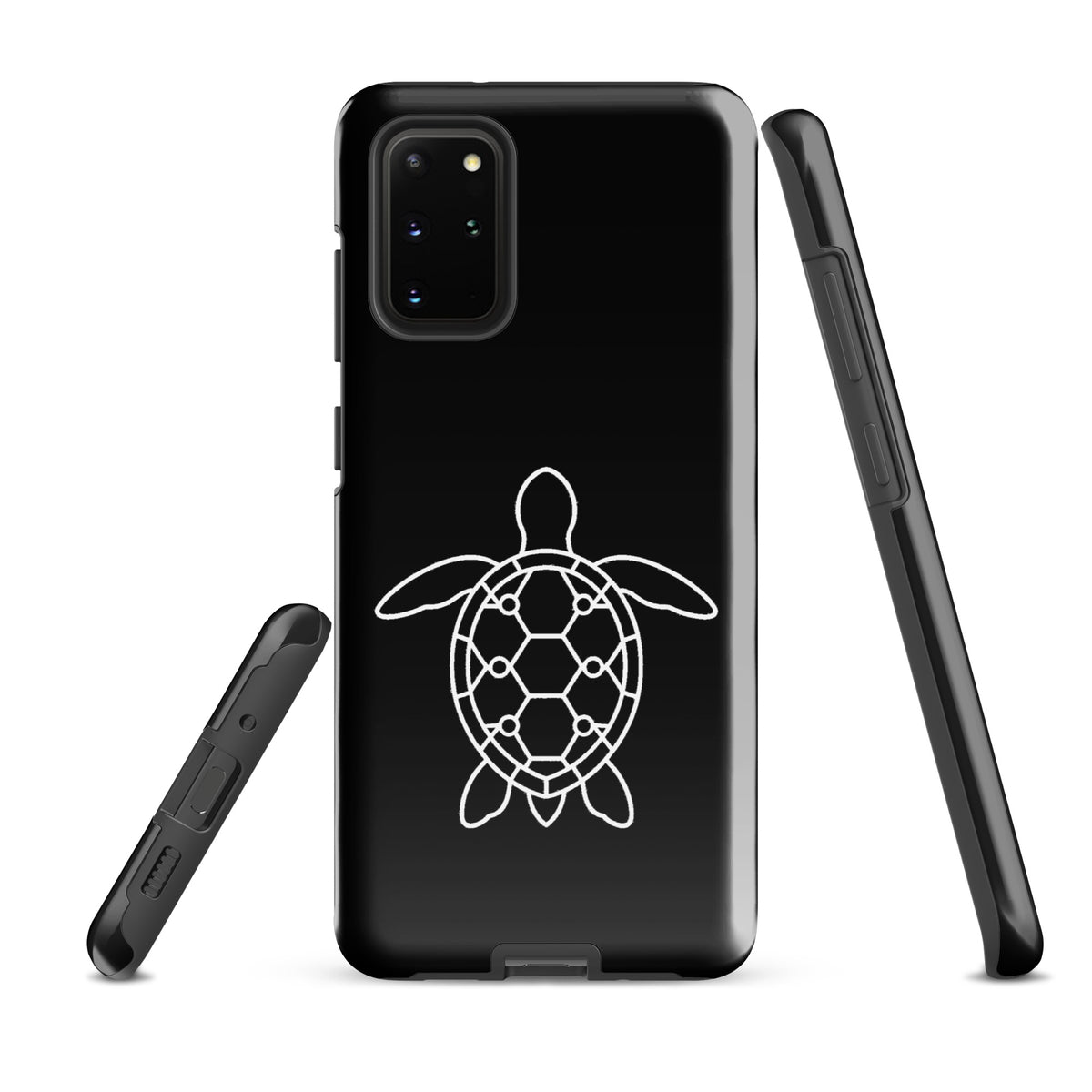 Phone case for Samsung Galaxy with minimalist sea turtle silhouette design featuring geometric patterns.