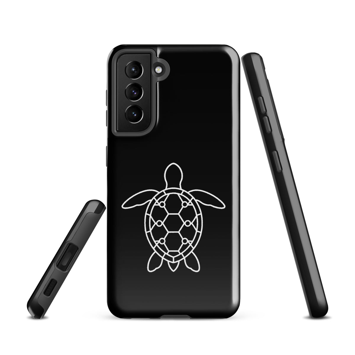 Minimalist sea turtle silhouette phone case for Samsung Galaxy with geometric design.