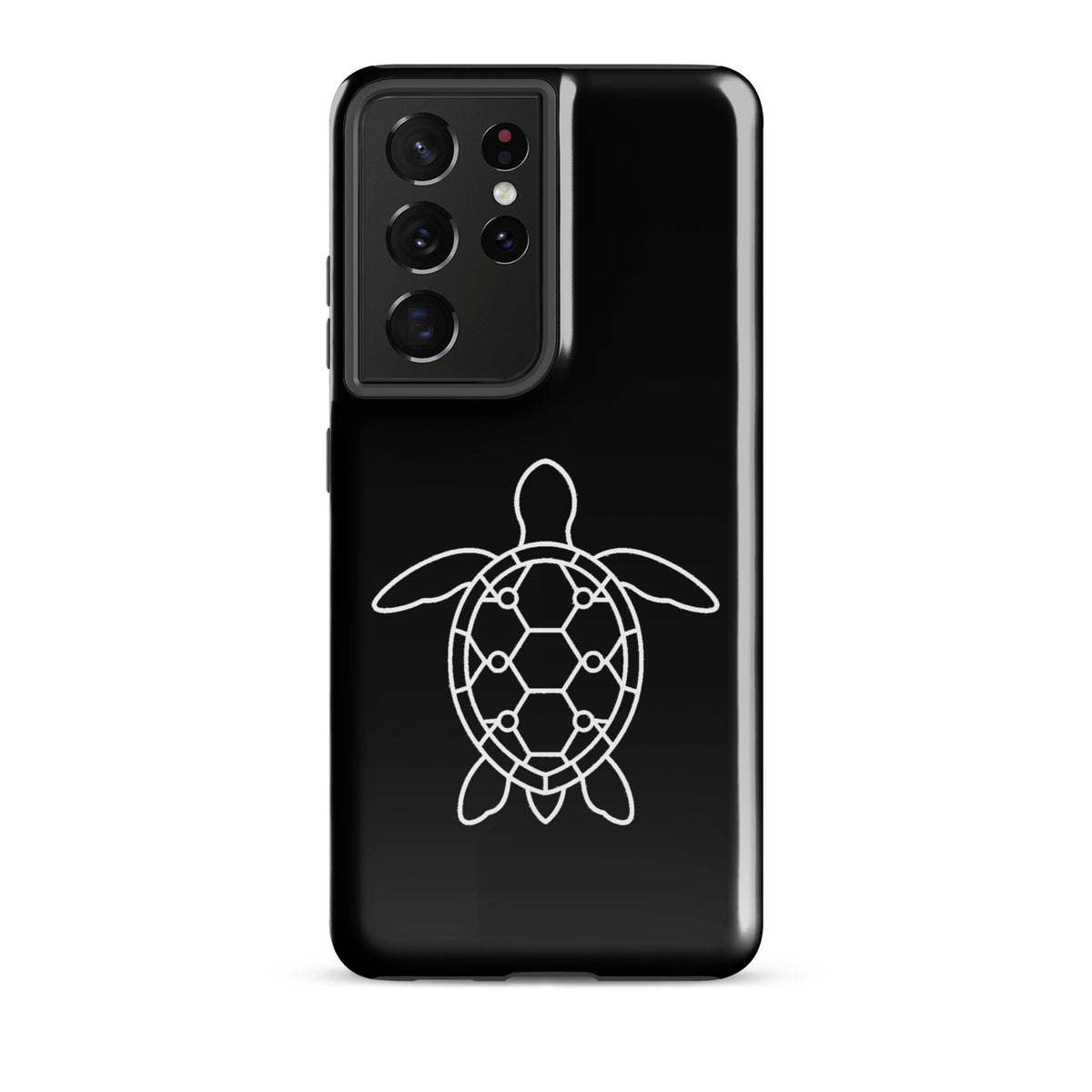 Phone case for Samsung Galaxy featuring minimalist sea turtle silhouette with geometric shell pattern.