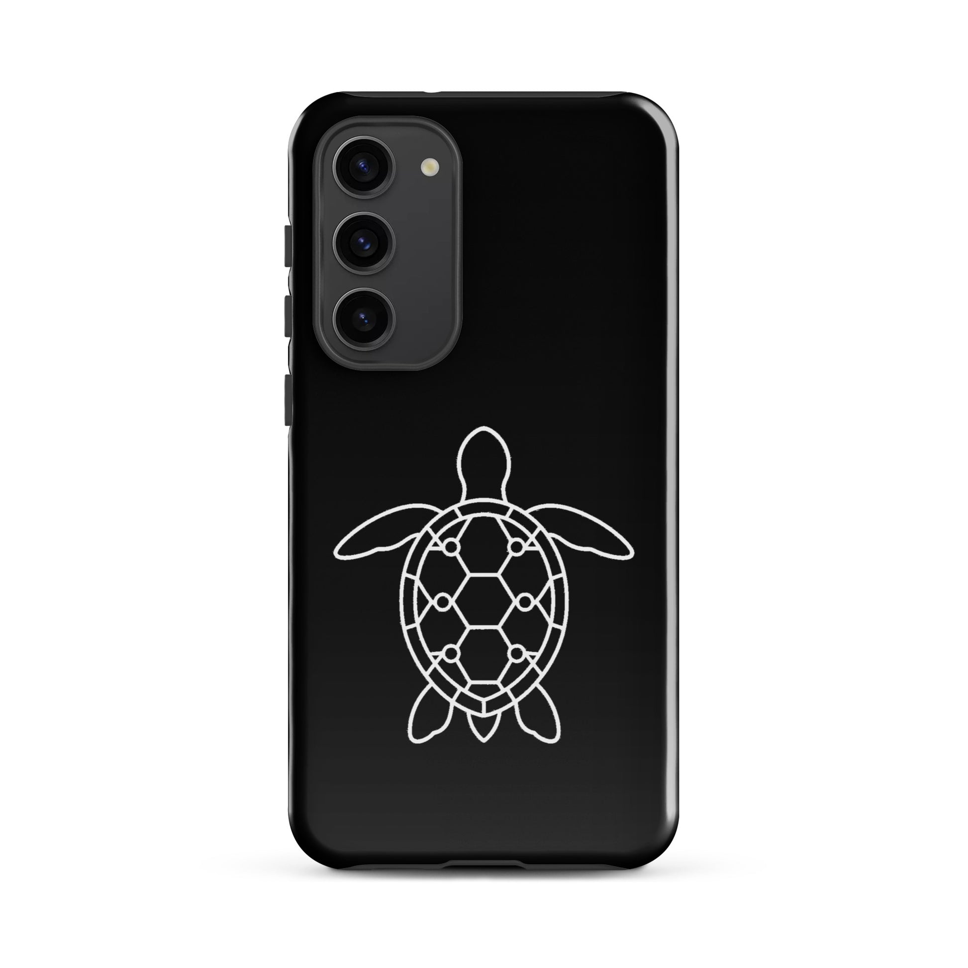 Sleek phone case for Samsung Galaxy with minimalist sea turtle silhouette and geometric shell design.