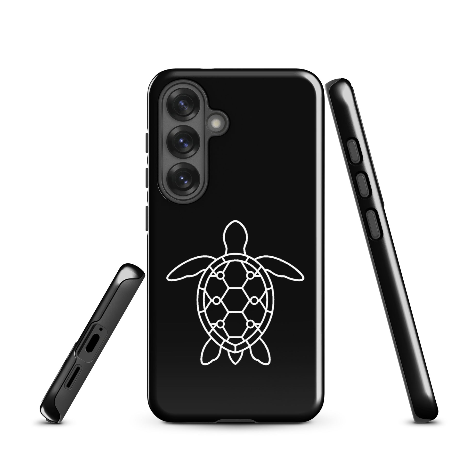 phone case for Samsung Galaxy featuring minimalist sea turtle silhouette with geometric shell design