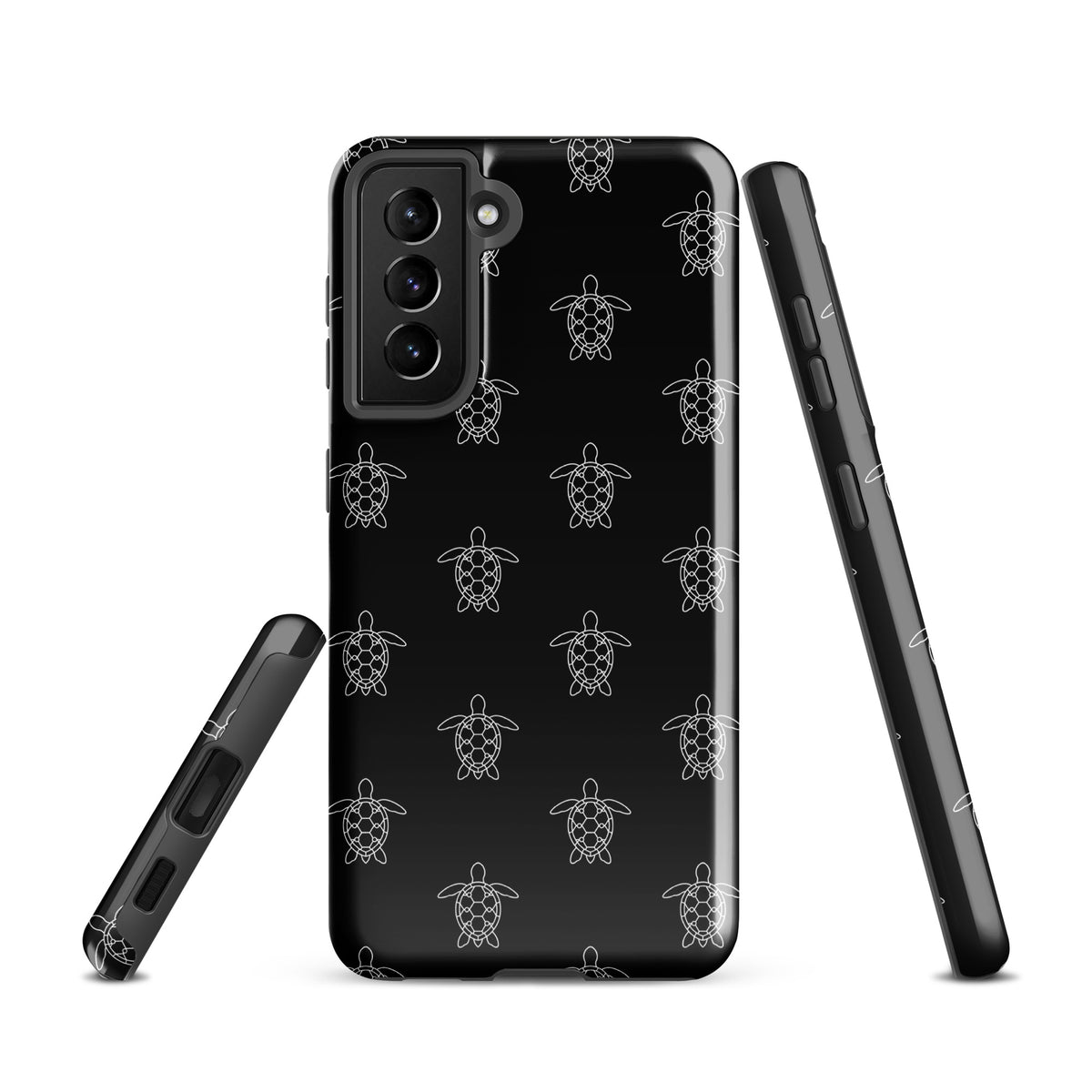 Phone Case for Samsung Galaxy with minimalist sea turtle pattern in vector lines and geometric shells, premium quality design.