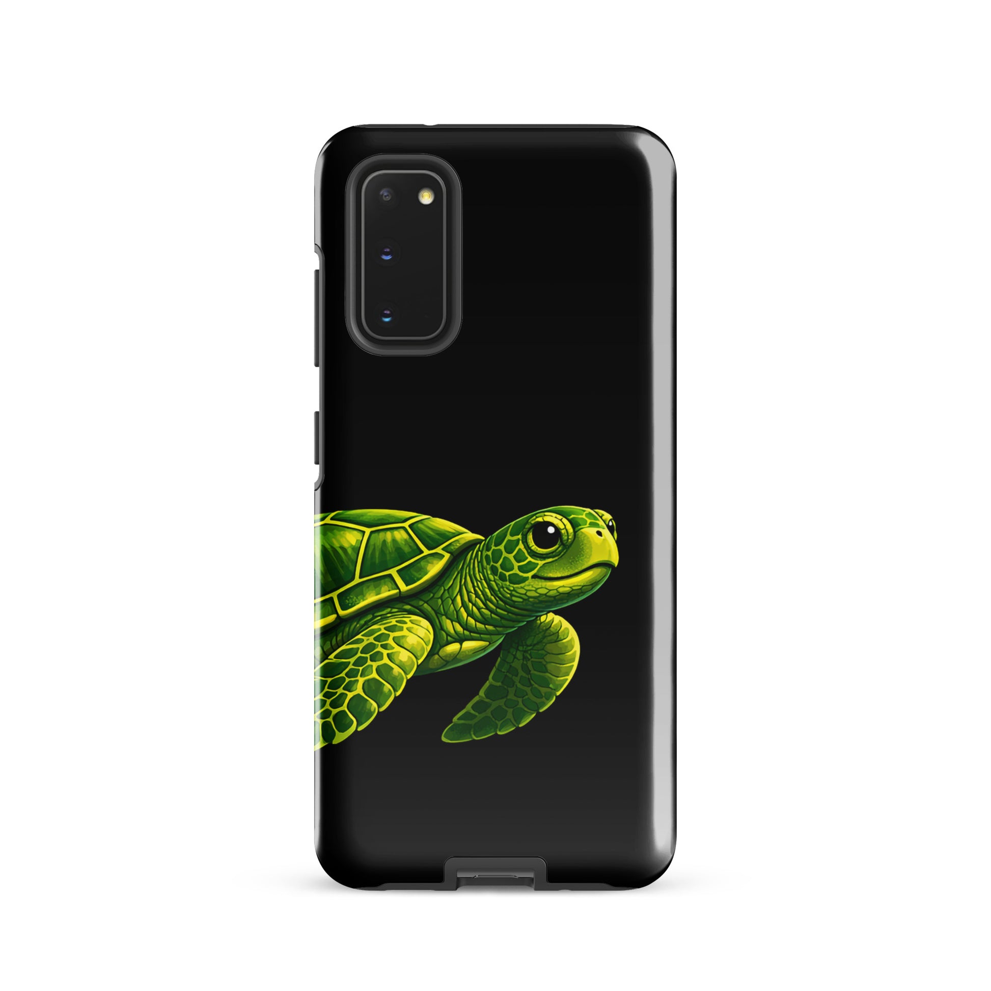 Phone case for Samsung Galaxy with sea turtle design, featuring vibrant colors and a sleek black background for style and protection.