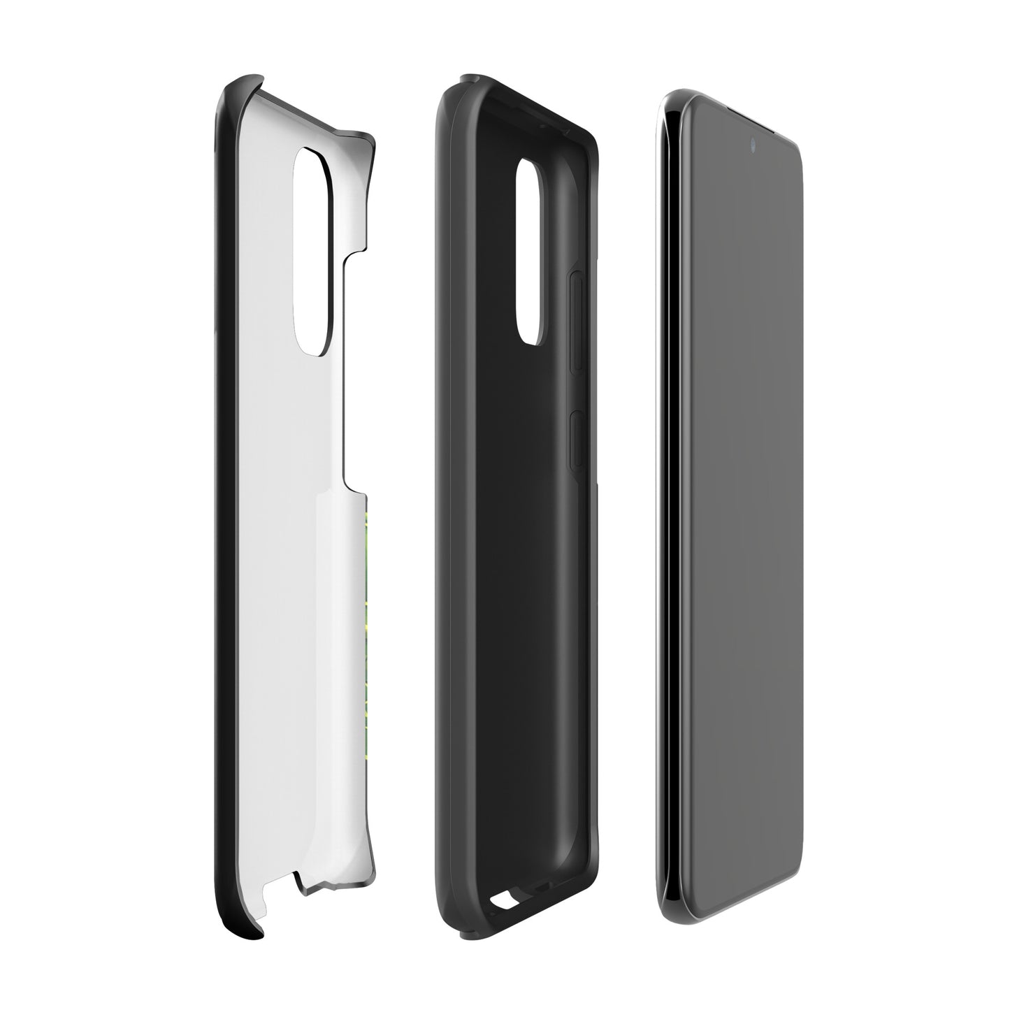 Phone case for Samsung Galaxy with sea turtle design showcasing durable protection and artistic elegance in exploded view.