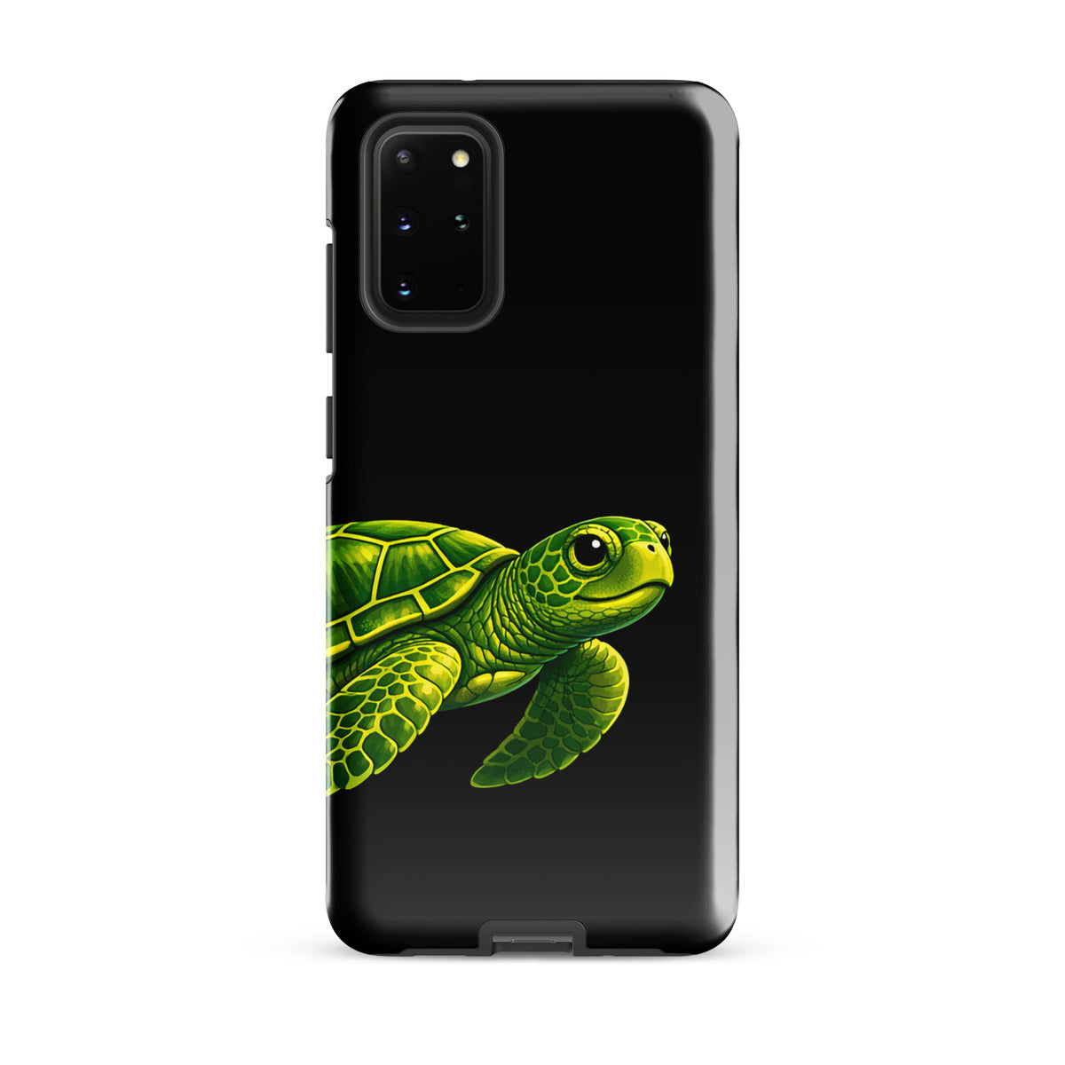 Phone case for Samsung Galaxy with sea turtle design on black background, offering style and protection.