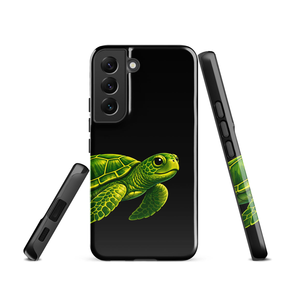 phone case with sea turtle design for Samsung Galaxy showcasing artistic and durable style against black background