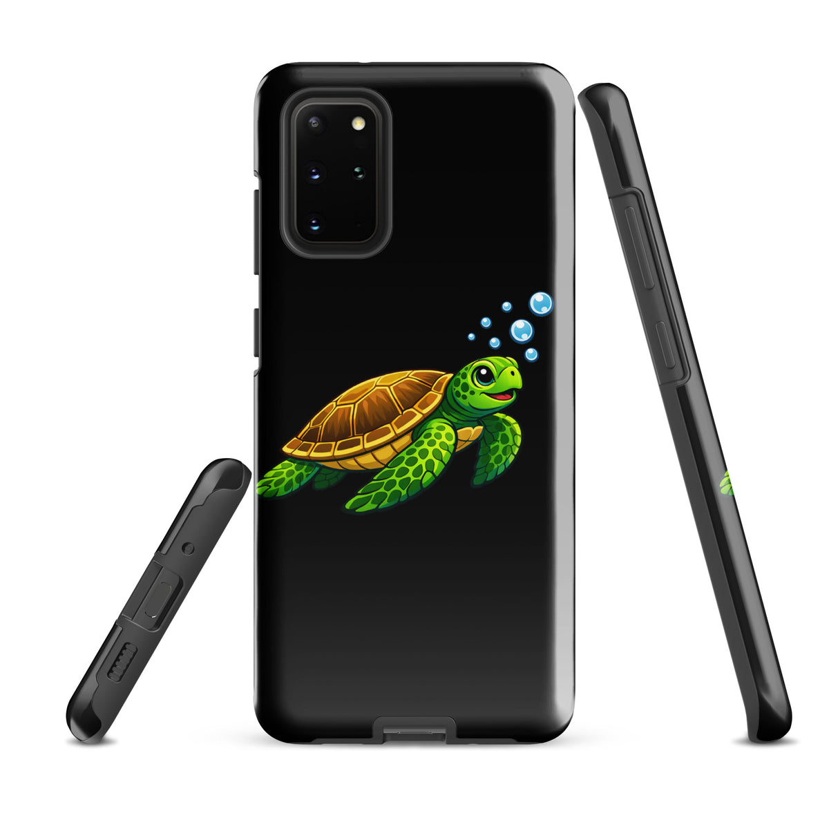 Phone Case for Samsung Galaxy featuring vibrant sea turtle artwork on black background