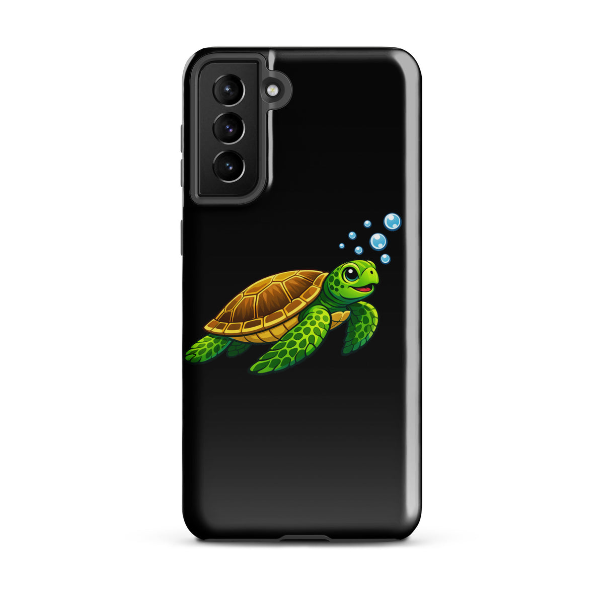 Phone Case for Samsung Galaxy with vibrant sea turtle artwork on black background
