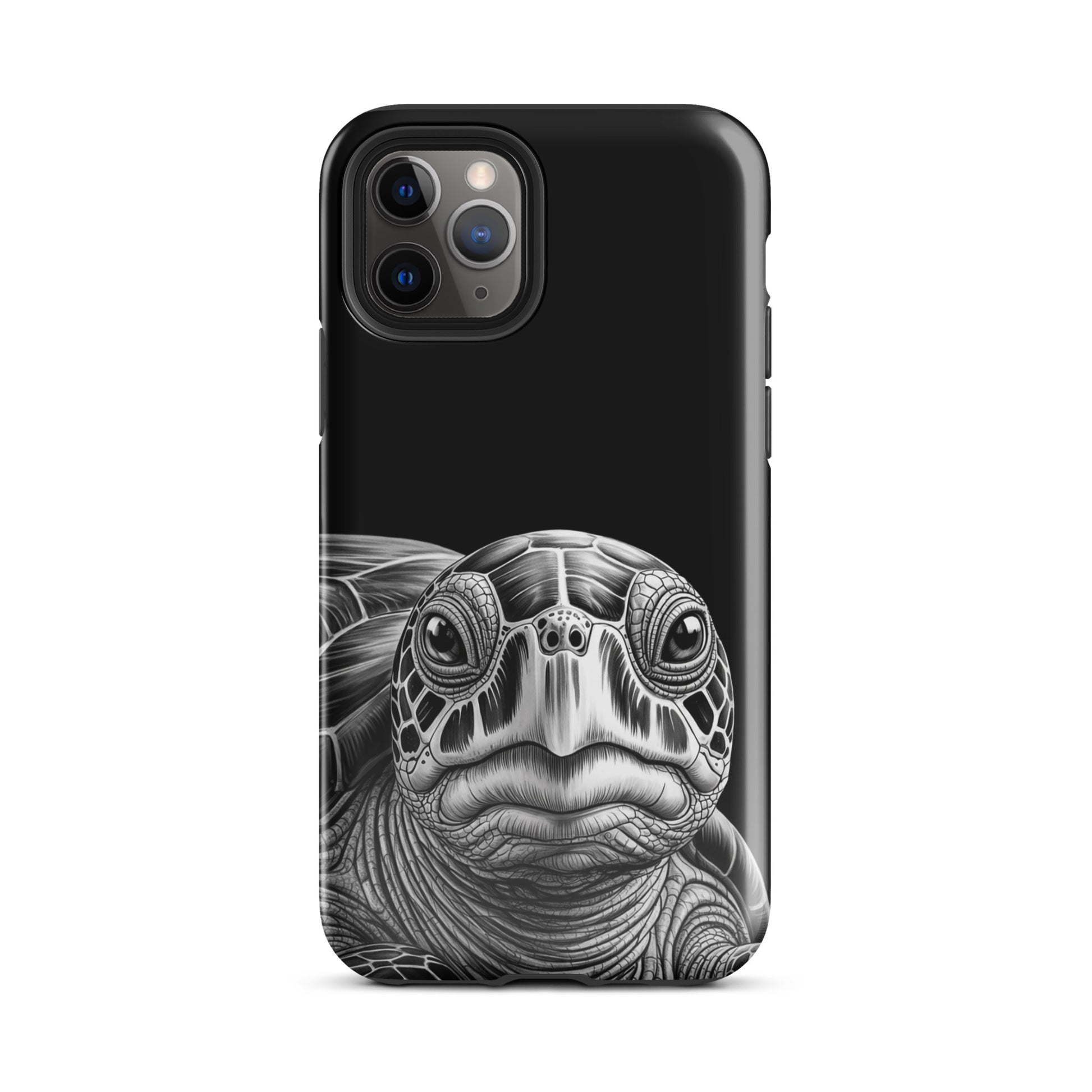 Phone Case for iPhone with ancient sea turtle art, black‑and‑white hyper‑realistic sketch, timeless and luxurious protection.