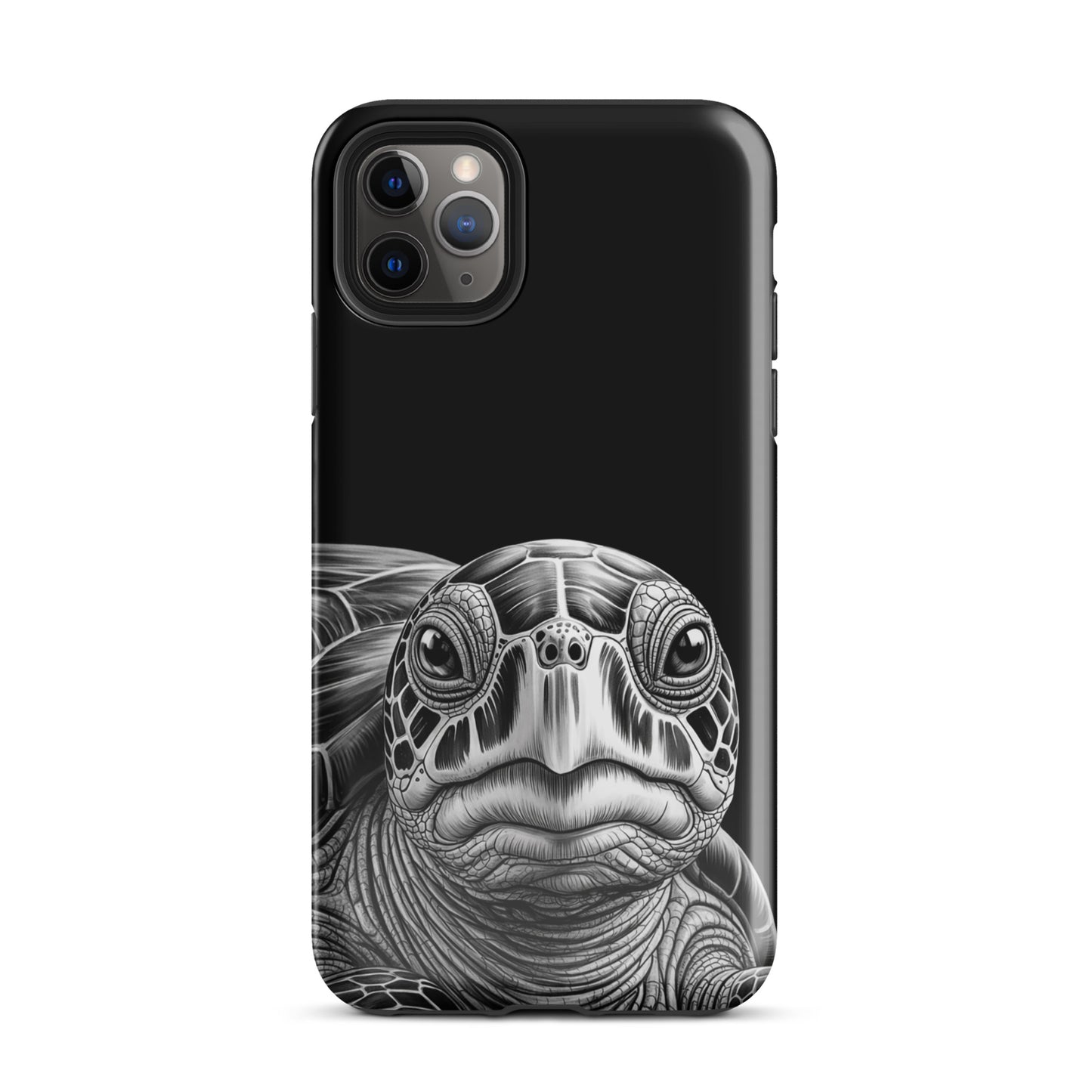 Phone Case for iPhone featuring black and white sea turtle art, offering stylish protection with detailed turtle sketch design.