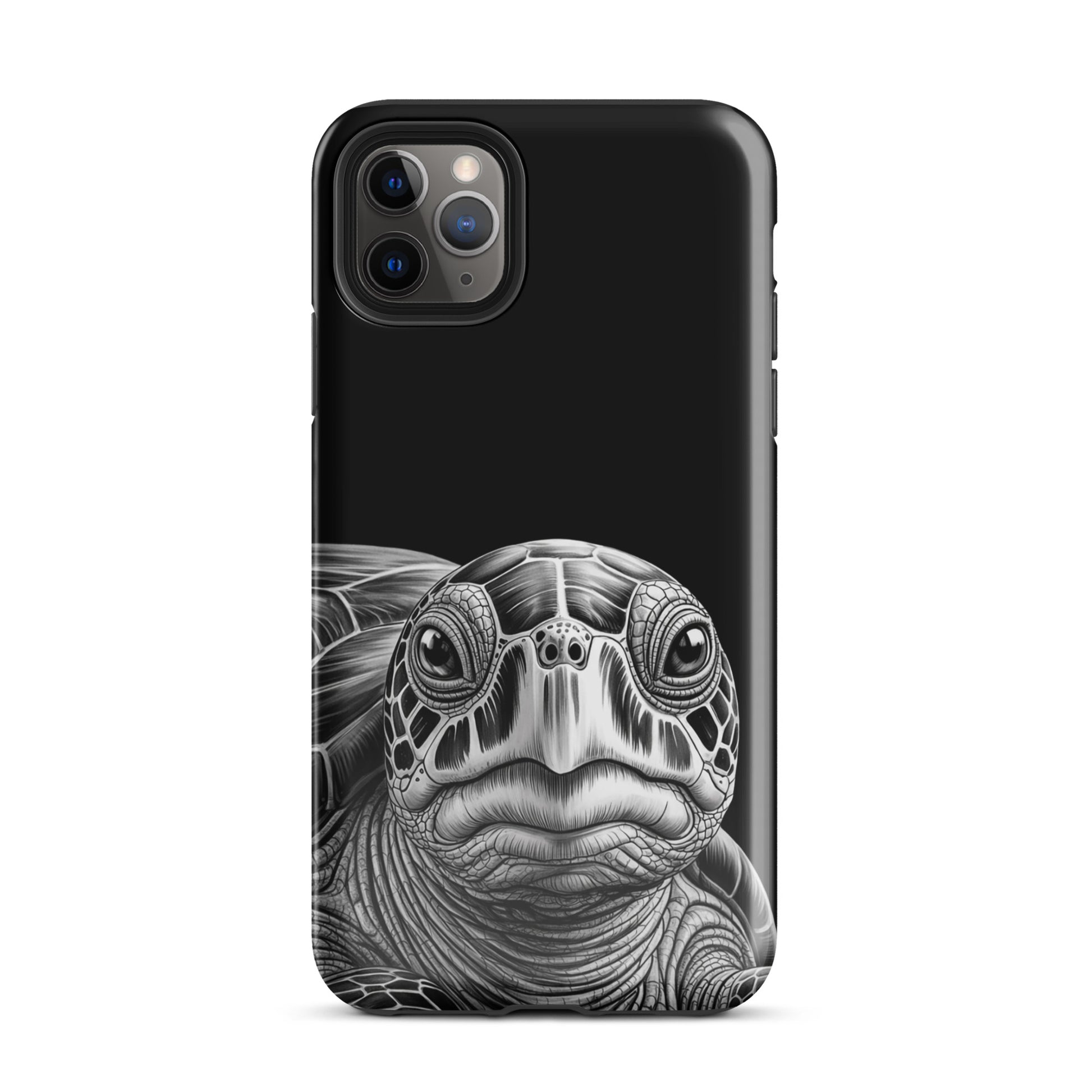 Phone Case for iPhone featuring black and white sea turtle art, offering stylish protection with detailed turtle sketch design.