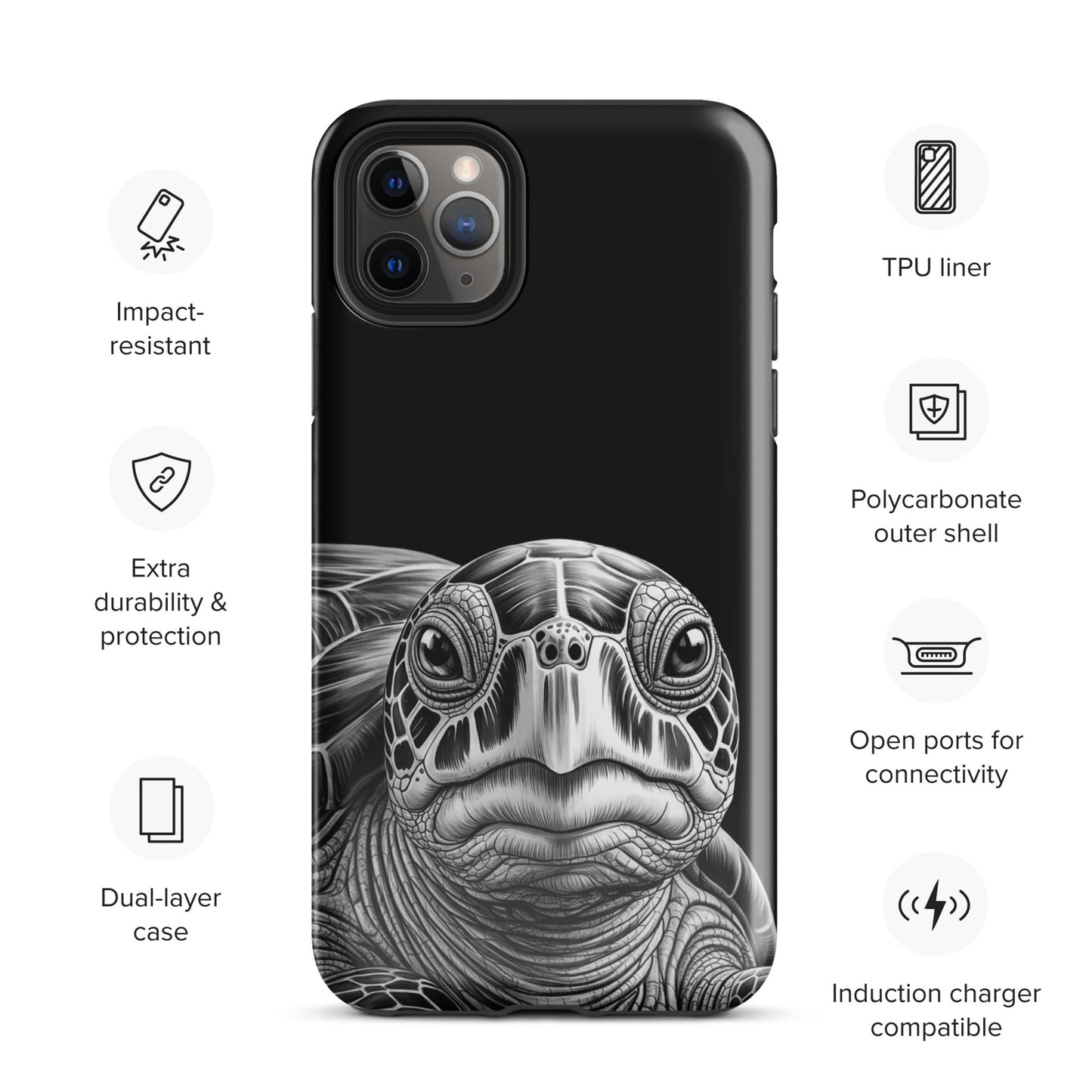 Phone Case with ancient sea turtle art, showing intricate shell design and durability features, perfect for iPhone protection.