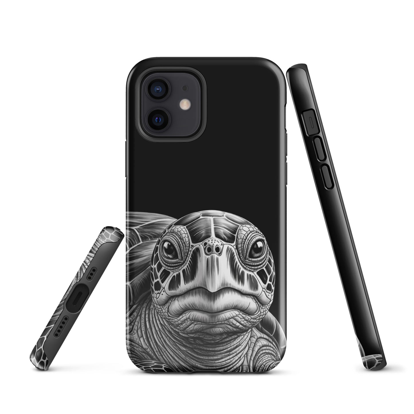 Phone Case for iPhone with ancient sea turtle art design, showcasing a detailed black-and-white sketch of a turtle for timeless protection.
