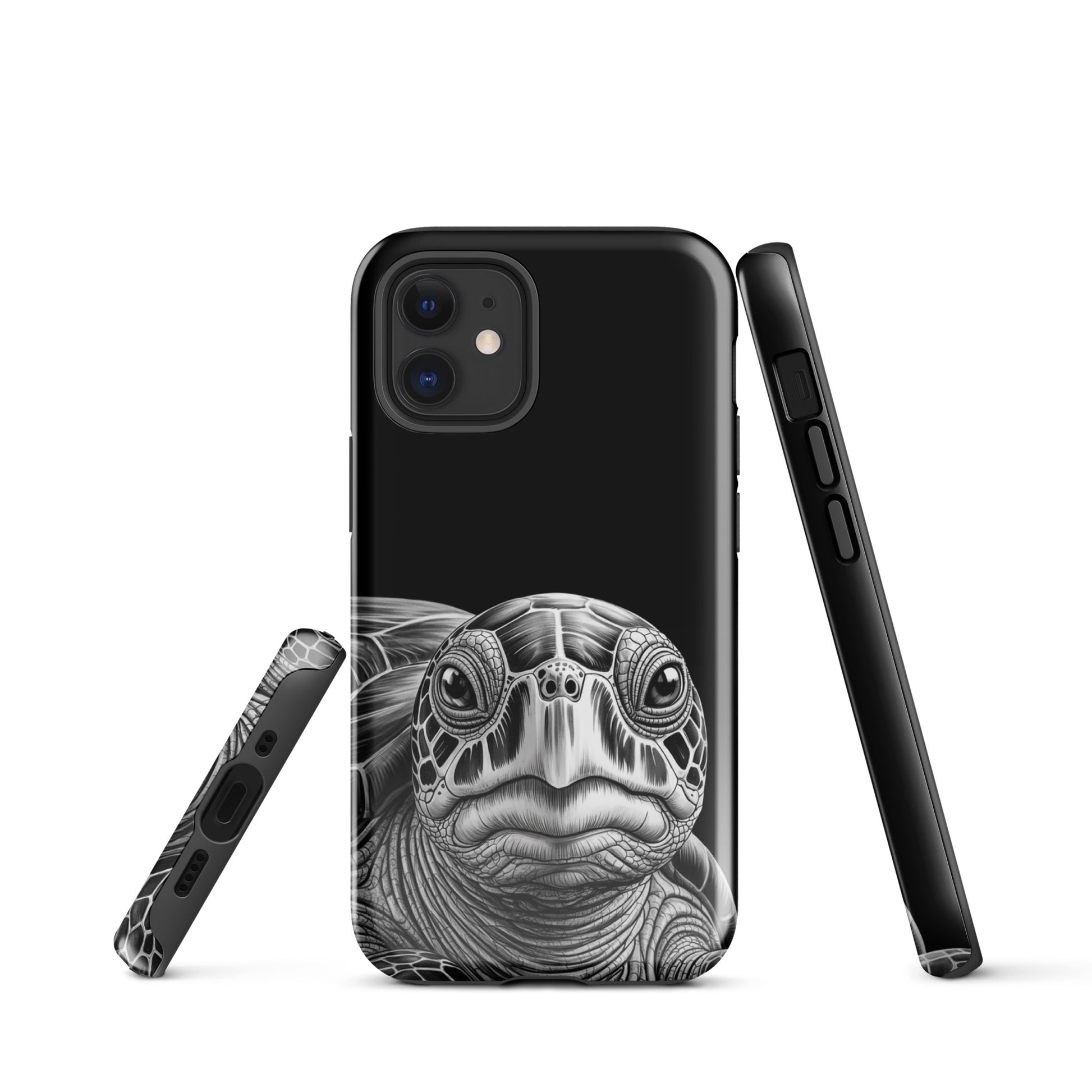 Phone Case for iPhone featuring ancient sea turtle art with black-and-white pencil sketch for timeless protection.