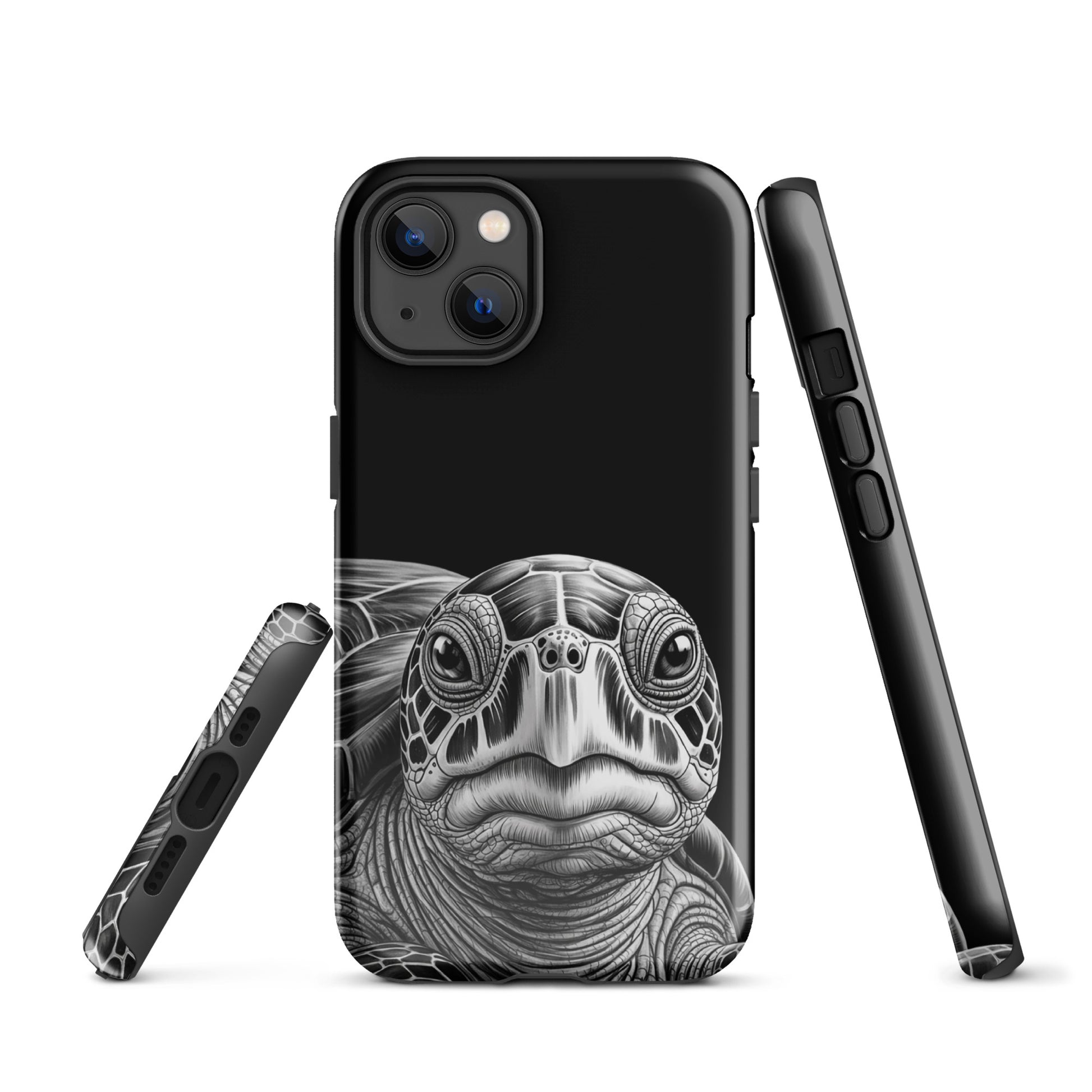 Phone Case for iPhone with black-and-white sea turtle art, showcasing intricate details and timeless protection.