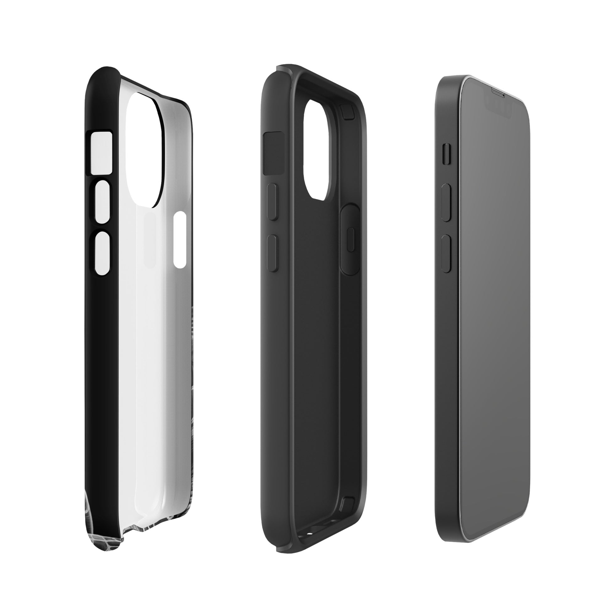 Phone Case for iPhone with Ancient Sea Turtle Art featuring intricate black and white sketch, shown from multiple angles
