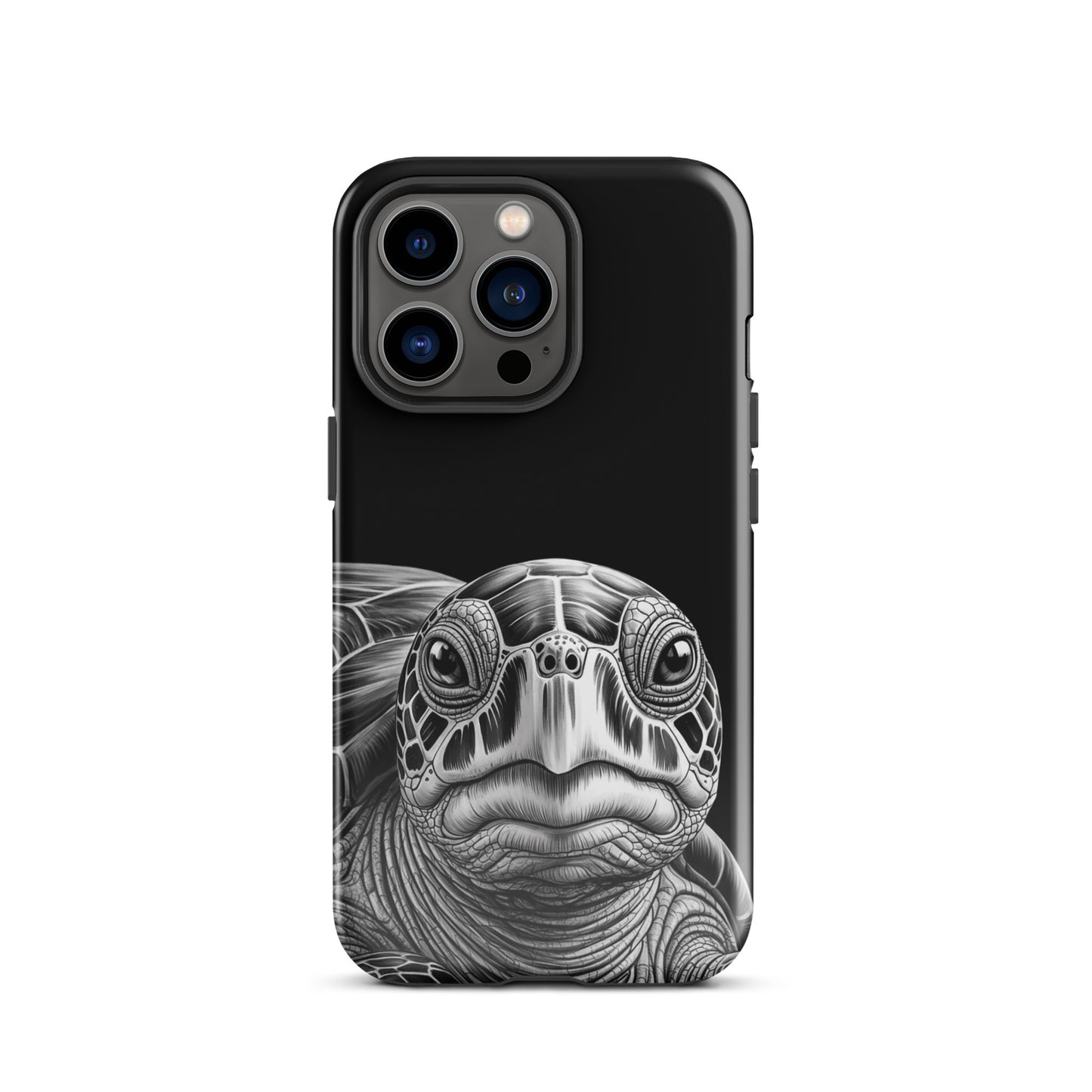 Phone Case for iPhone with ancient sea turtle art in black and white pencil sketch, offering timeless protection and style.