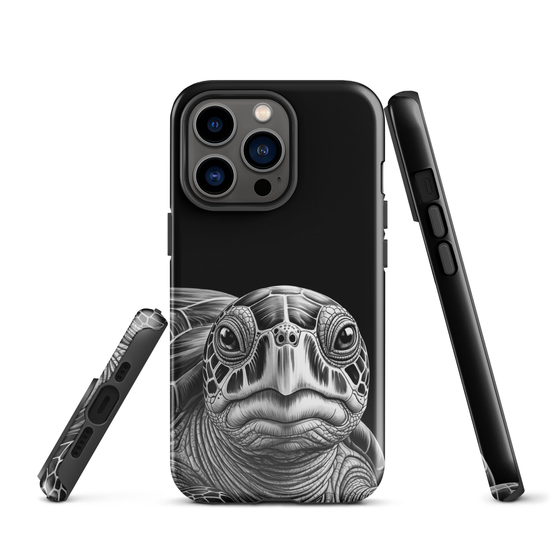 Phone Case featuring realistic ancient sea turtle art, black and white design with intricate details for timeless protection