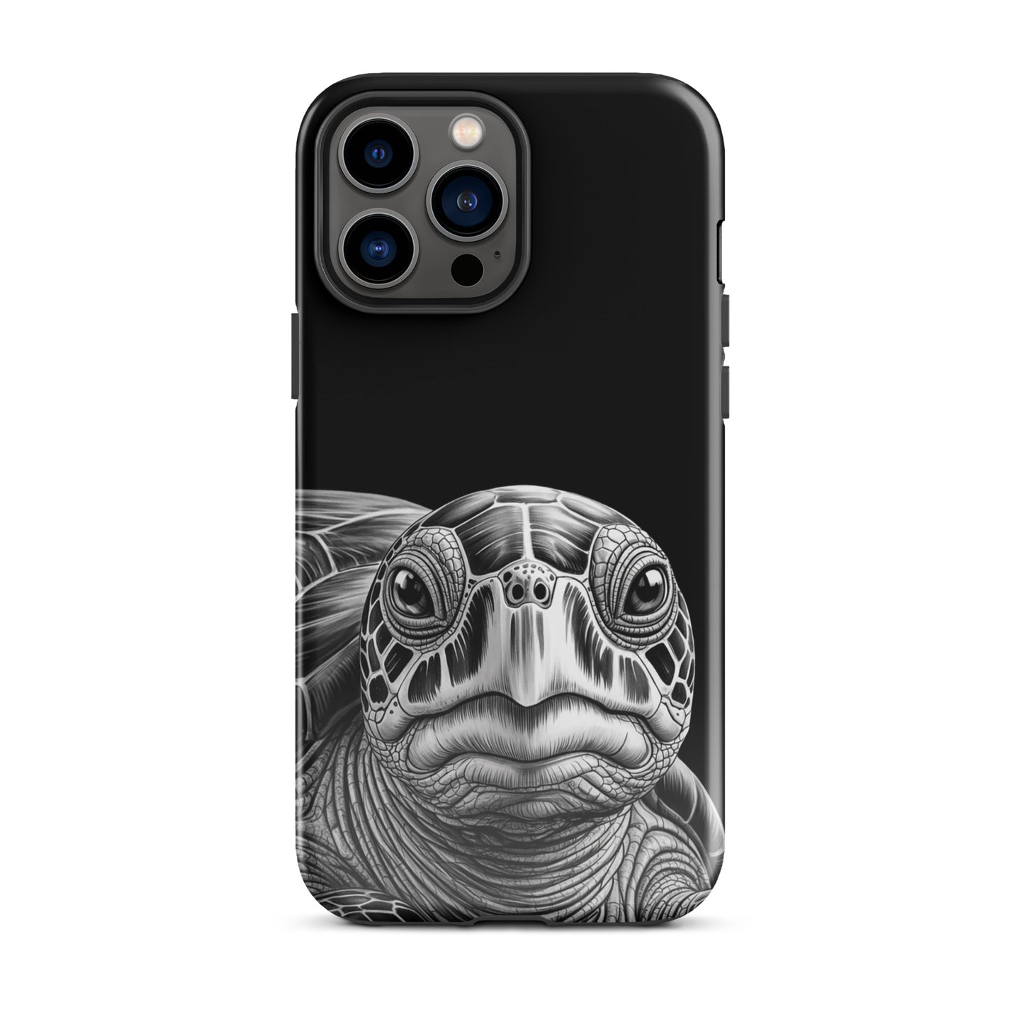 Phone Case for iPhone featuring black-and-white realistic sea turtle art design, offering timeless protection and luxury.