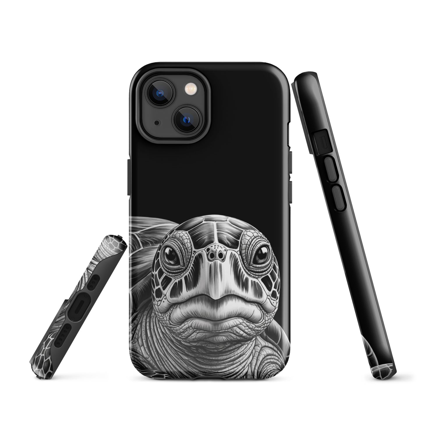 Phone Case for iPhone with Ancient Sea Turtle Art, featuring a black-and-white sketch offering timeless protection and style.
