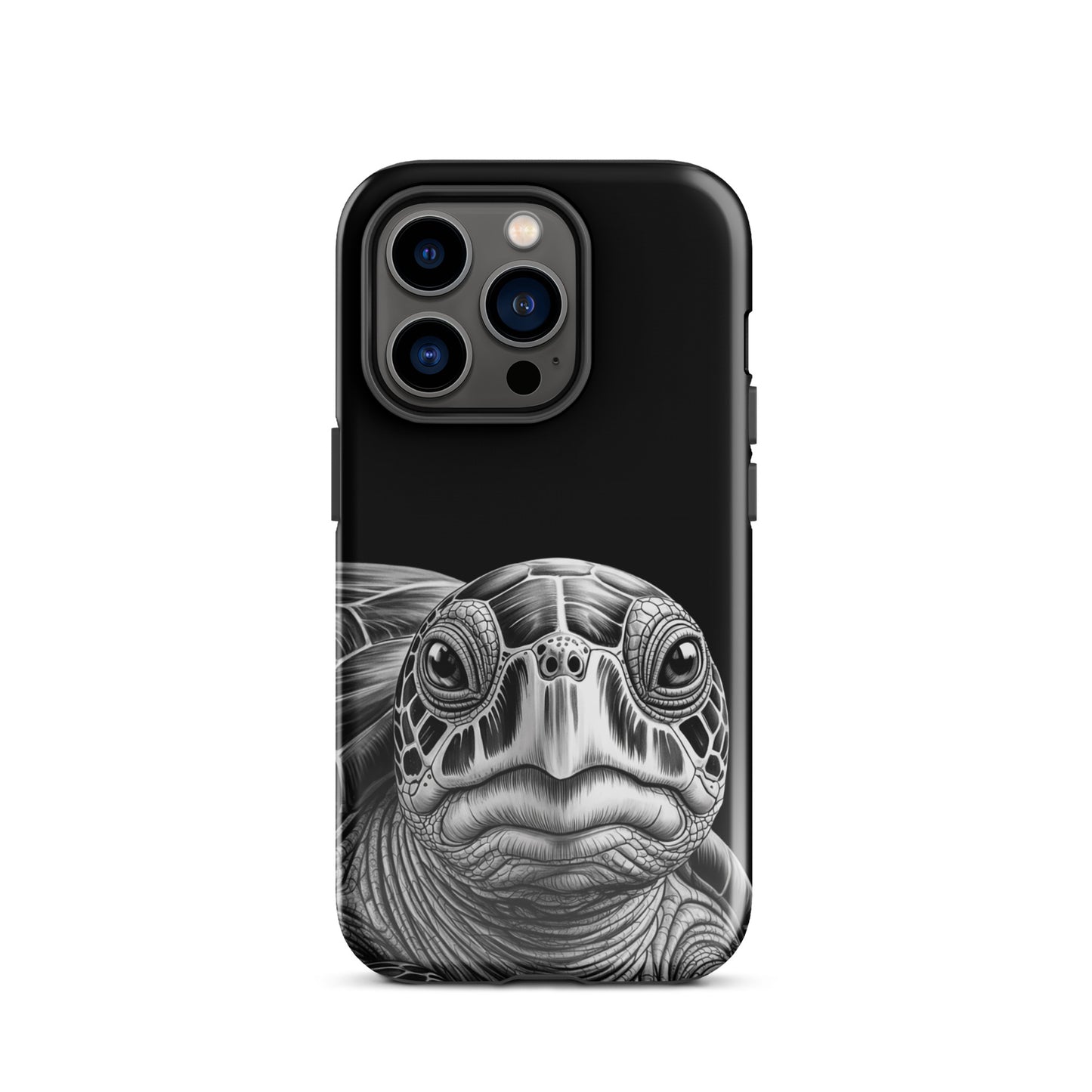 Phone Case for iPhone with ancient sea turtle art in black-and-white, showcasing detailed sketch and unique design.