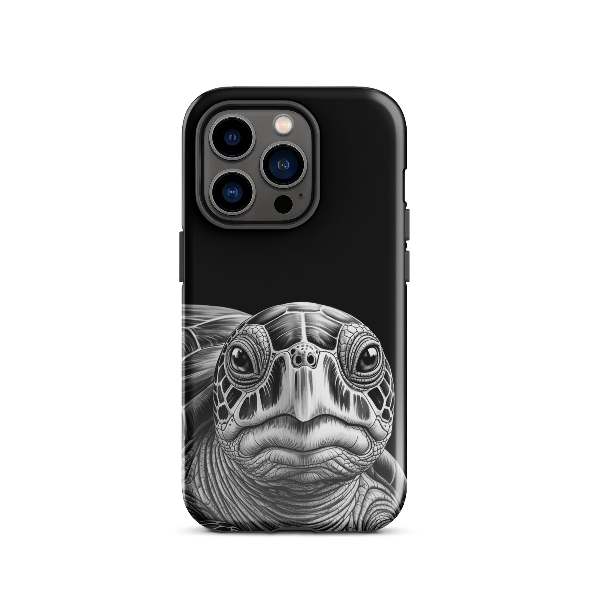 Phone Case for iPhone with ancient sea turtle art in black-and-white, showcasing detailed sketch and unique design.