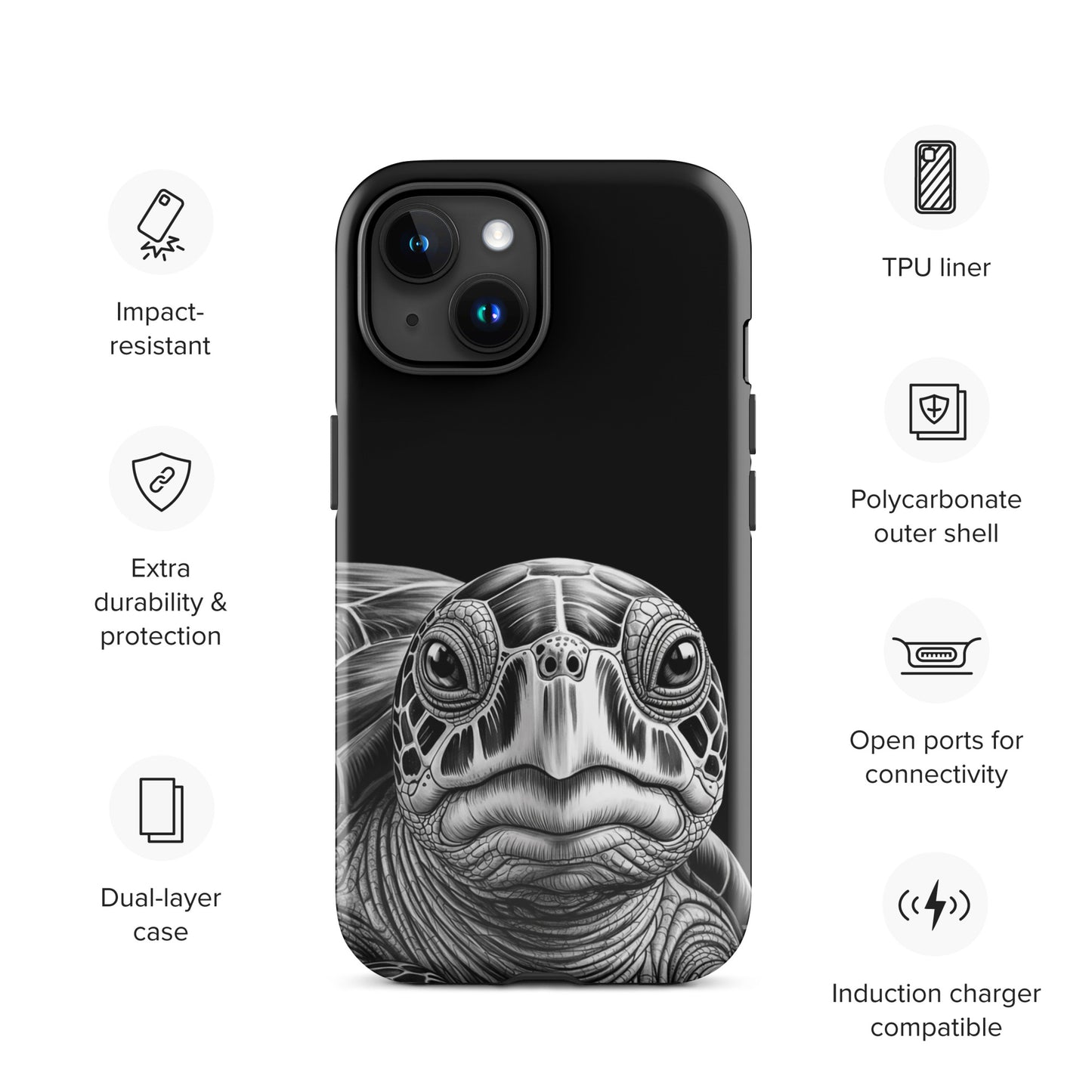 Phone Case for iPhone featuring ancient sea turtle art with impact-resistant dual-layer design and polycarbonate shell.
