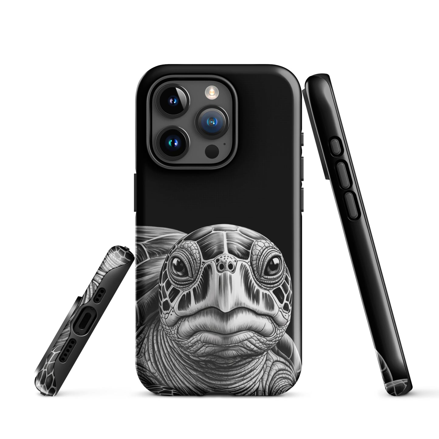 Phone Case featuring ancient sea turtle art for iPhone, showcasing detailed pencil sketch of soulful turtle on protective cover.