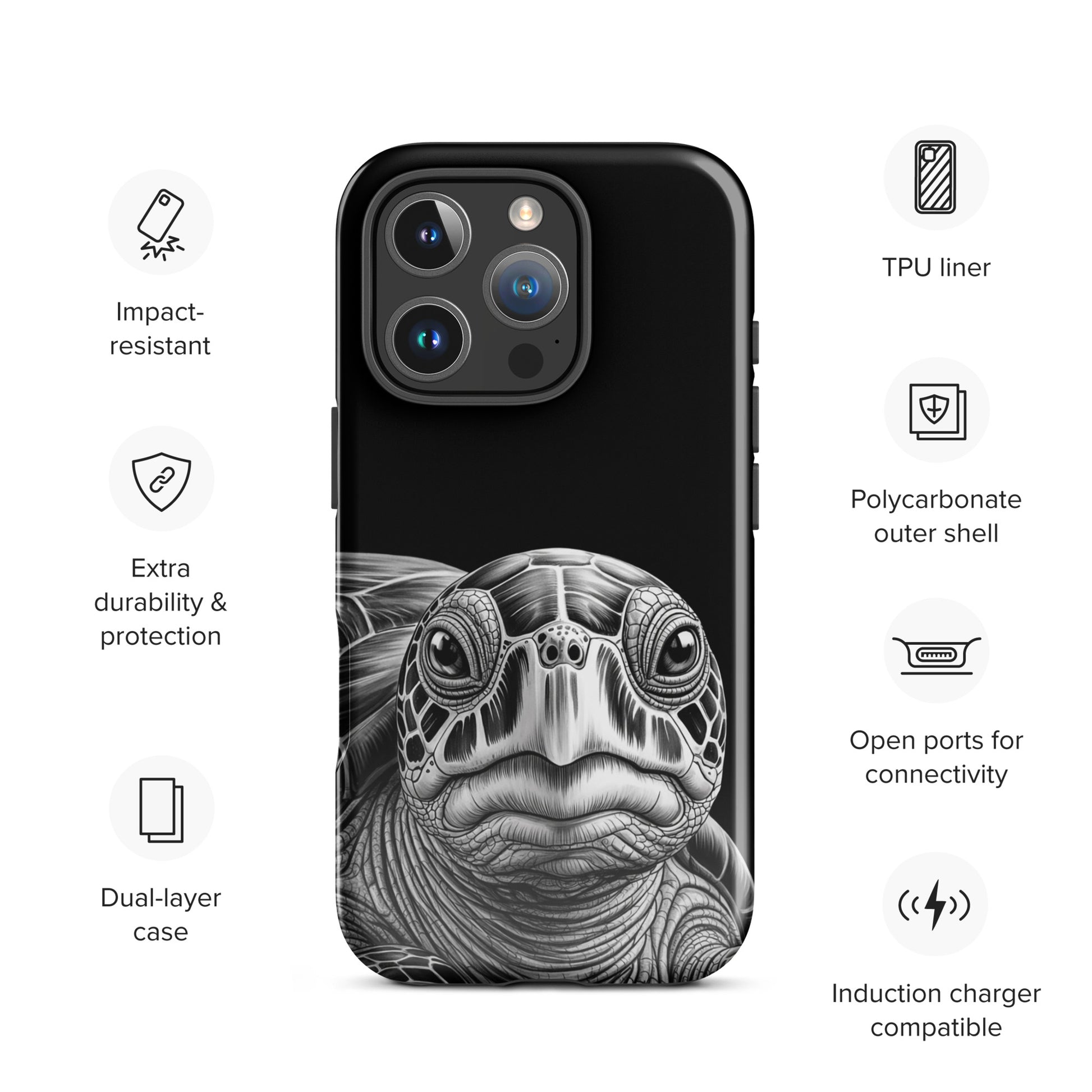Phone Case featuring realistic ancient sea turtle art design for iPhone, highlighting durability and unique style.