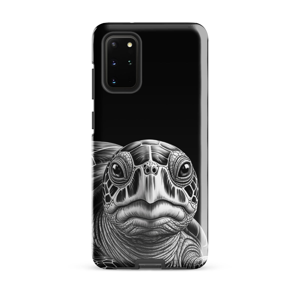 Phone Case for Samsung Galaxy with ancient sea turtle design, featuring a black-and-white pencil sketch highlighting wise, intricate details.