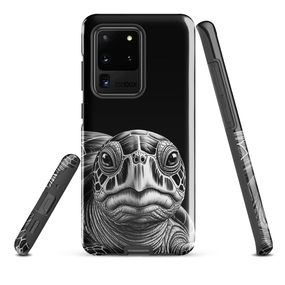 Phone Case for Samsung Galaxy with Ancient Sea Turtle design, black-and-white sketch showing intricate detail and luxury.