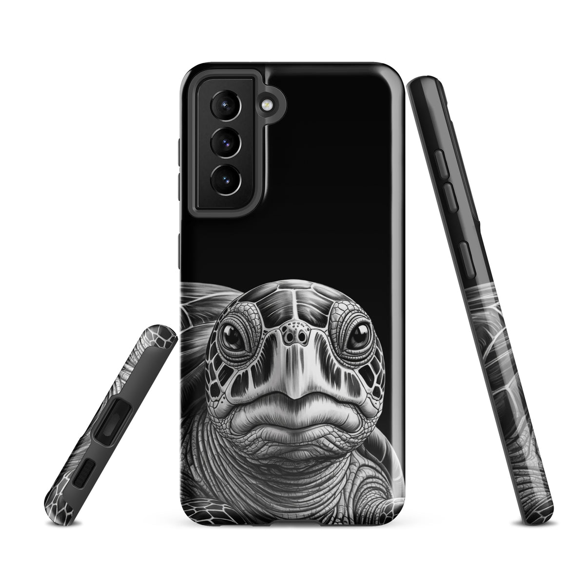 Phone Case for Samsung Galaxy with ancient sea turtle design, black and white artistic sketch, elegant and protective cover