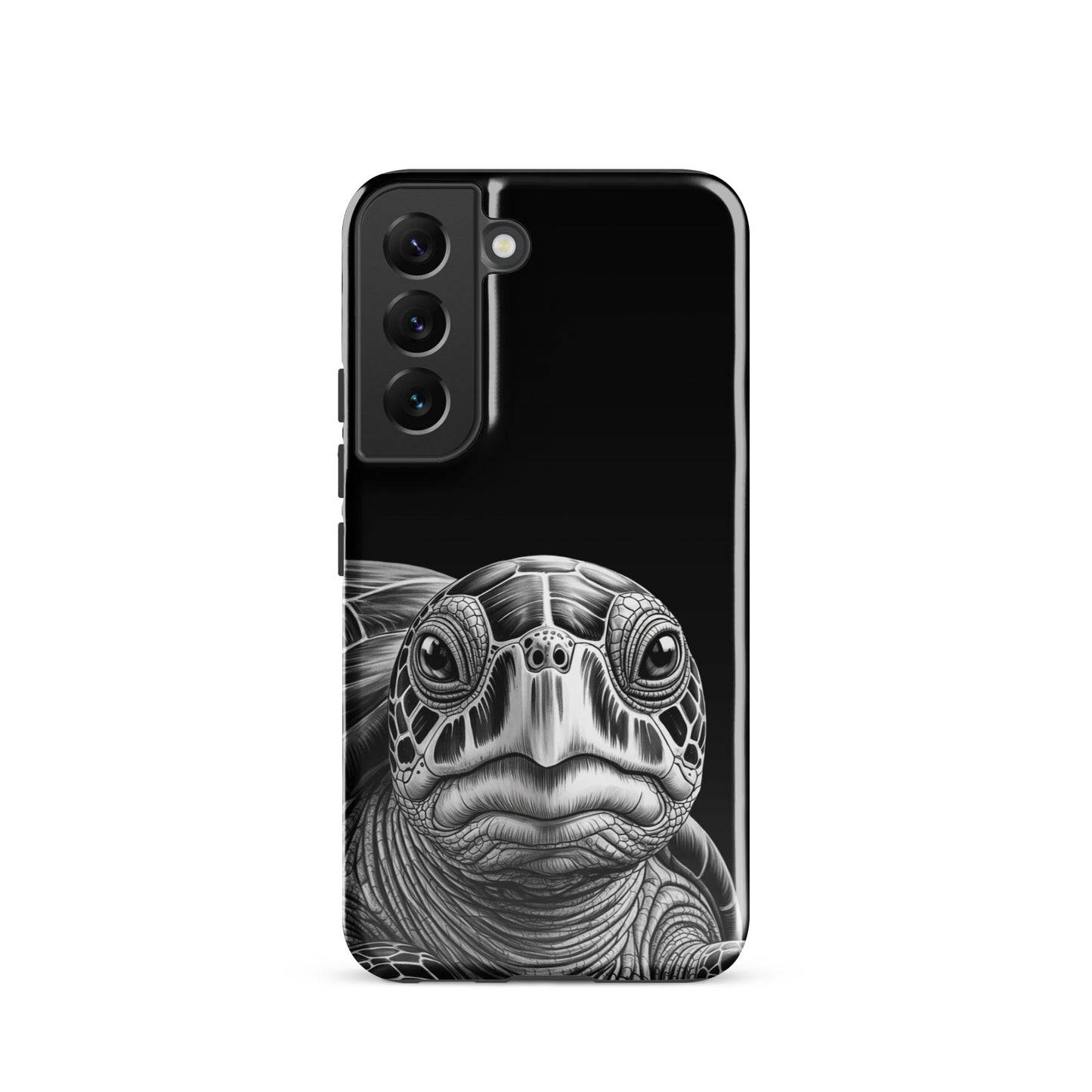 Phone Case for Samsung Galaxy featuring ancient sea turtle sketch, luxurious black-and-white design for timeless protection.