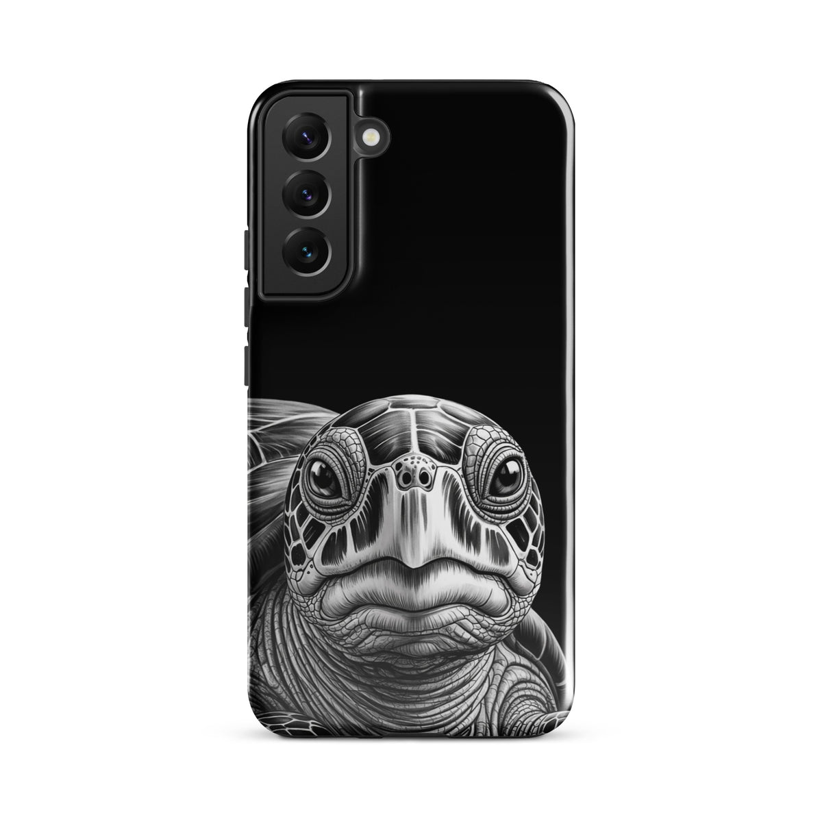 Phone Case for Samsung Galaxy featuring black-and-white pencil sketch of ancient sea turtle with intricate shell design.