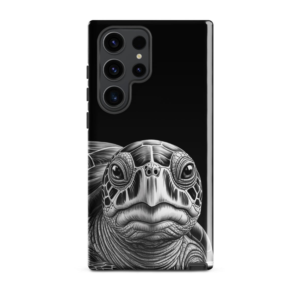 Phone Case for Samsung Galaxy featuring ancient sea turtle design in black-and-white pencil sketch, luxurious and protective.