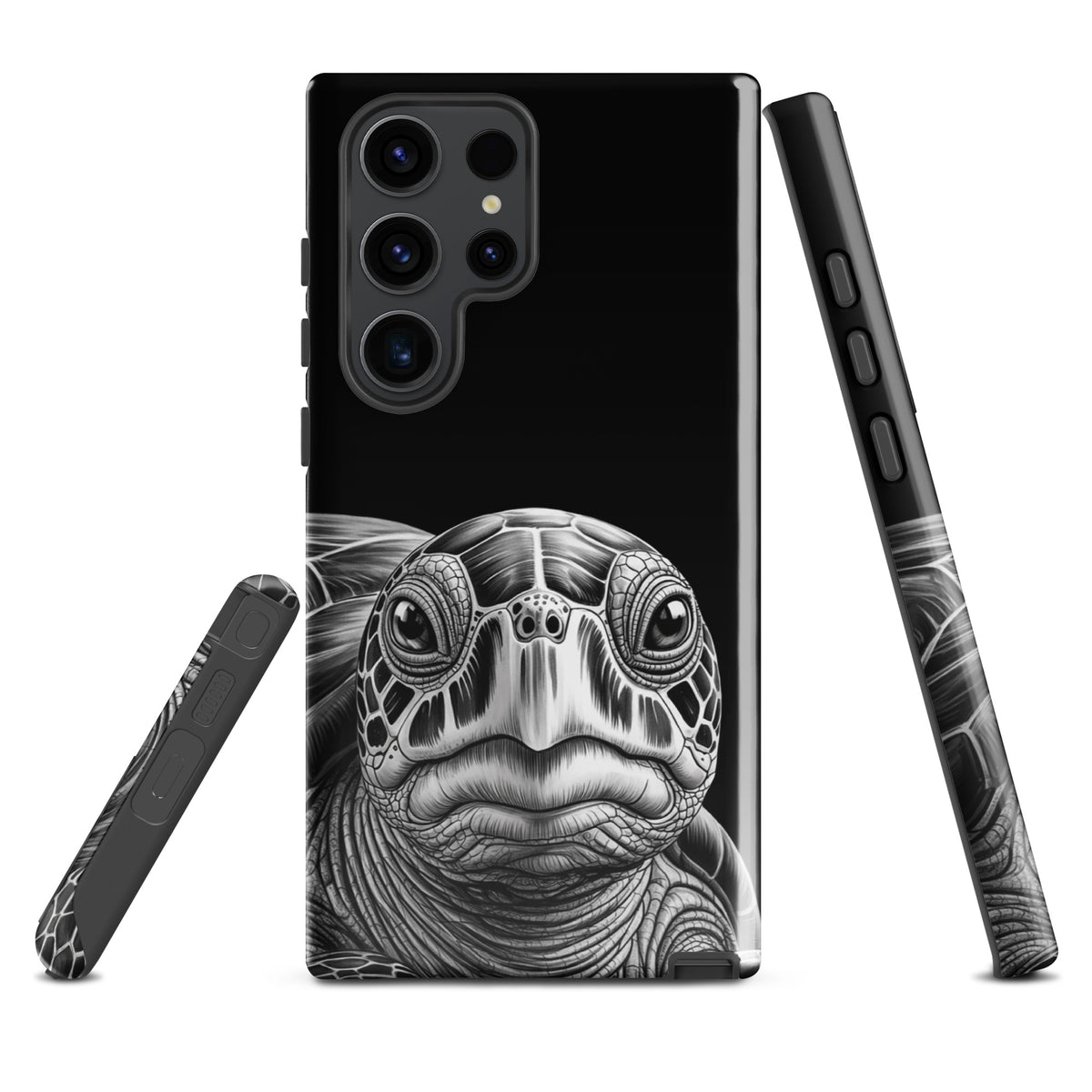 Phone Case for Samsung Galaxy with black-and-white sea turtle sketch, featuring intricate shell design and soulful gaze.