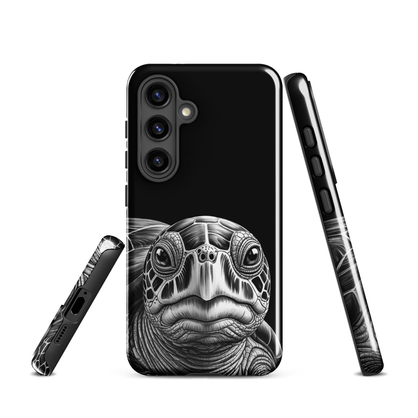 Phone Case for Samsung Galaxy featuring black-and-white pencil sketch of an ancient sea turtle with intricate shell design.