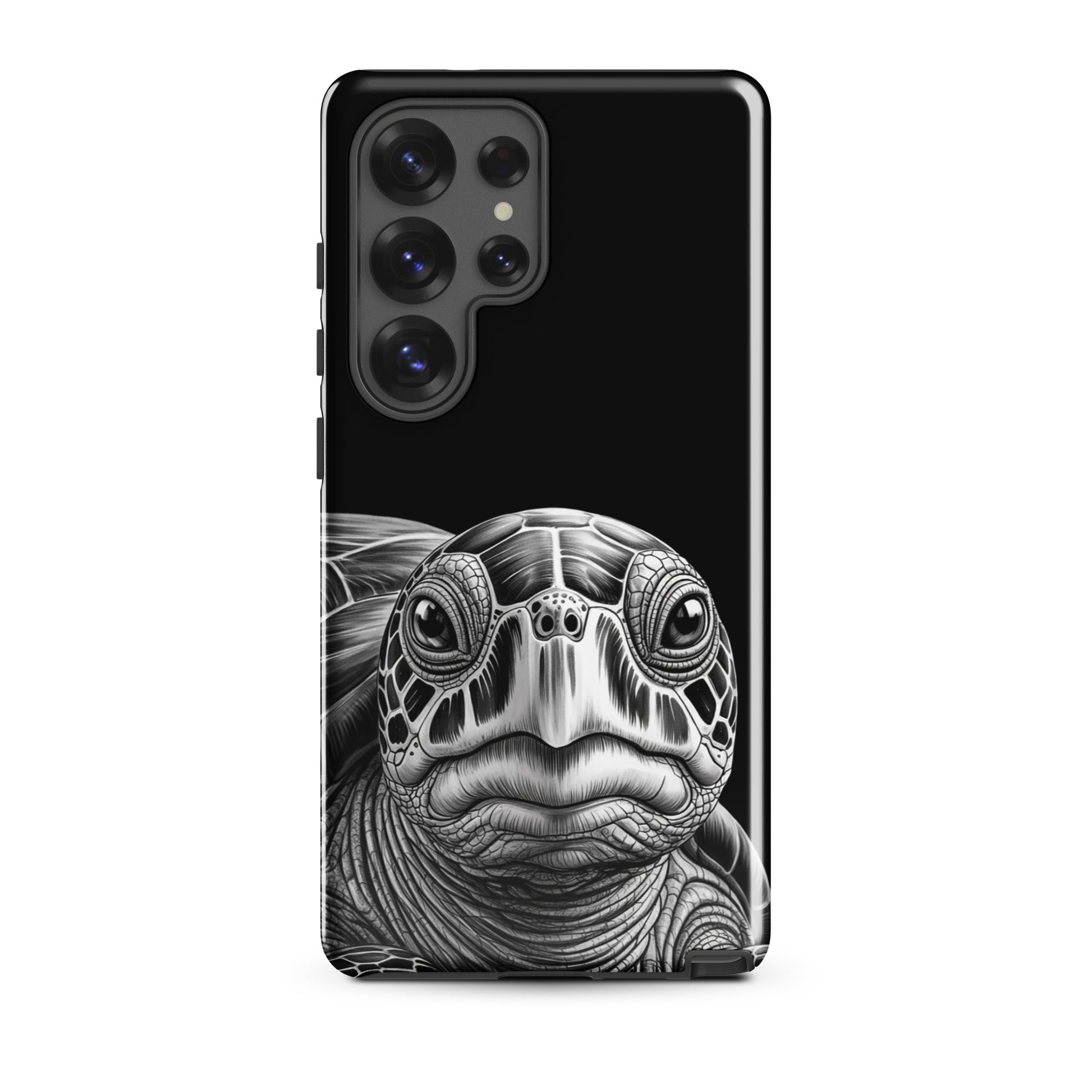 Phone Case featuring ancient sea turtle art for Samsung Galaxy, showcasing detailed black-and-white pencil sketch for timeless protection.