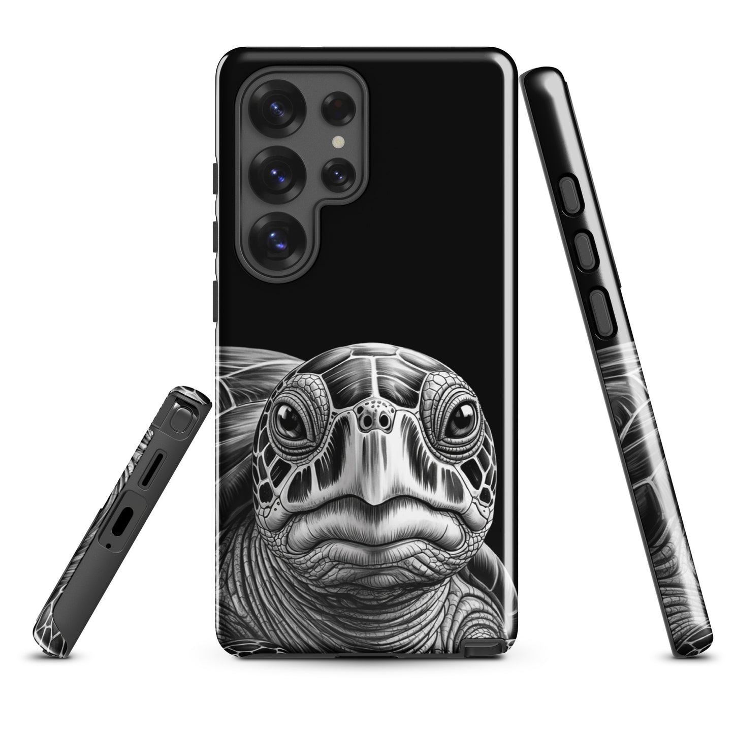 Phone Case for Samsung Galaxy with ancient sea turtle design showcasing intricate black-and-white pencil sketch for timeless protection.