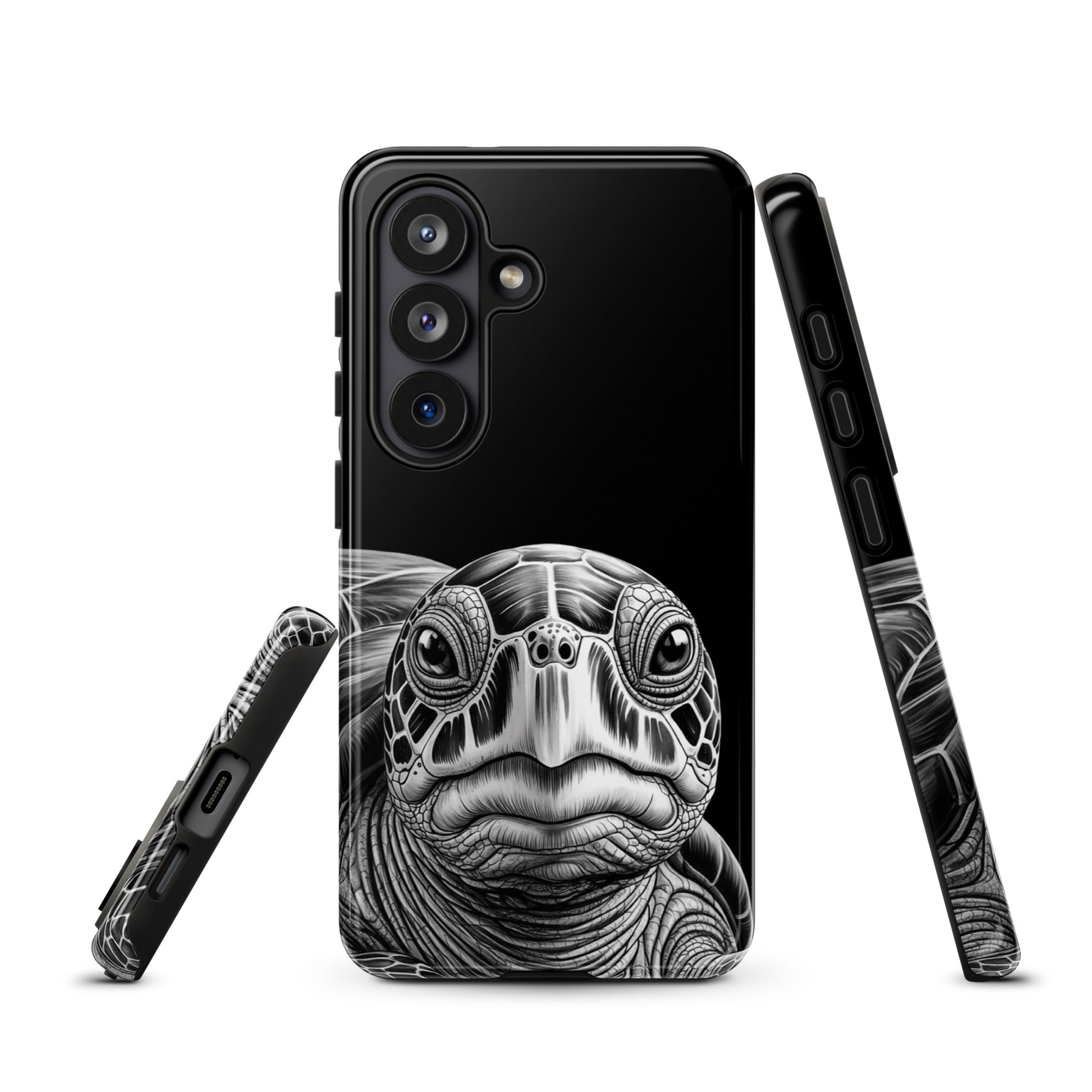Phone Case for Samsung Galaxy featuring ancient sea turtle pencil sketch, showcasing intricate shell design and protective qualities.