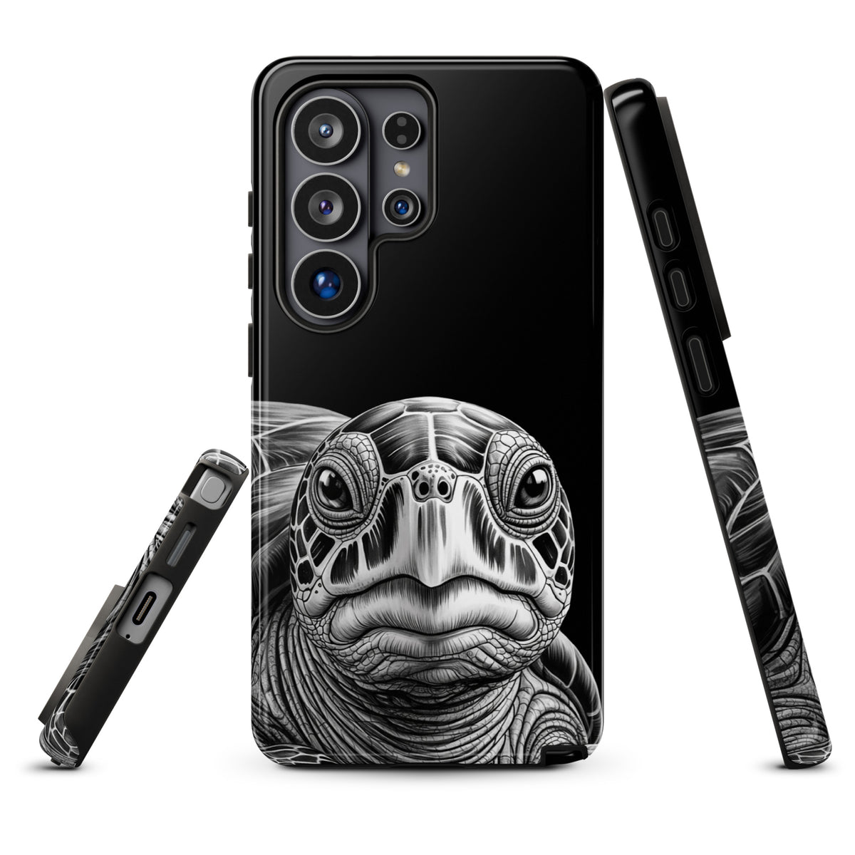 Phone Case for Samsung Galaxy featuring realistic ancient sea turtle pencil sketch, showcasing luxury and timeless protection.