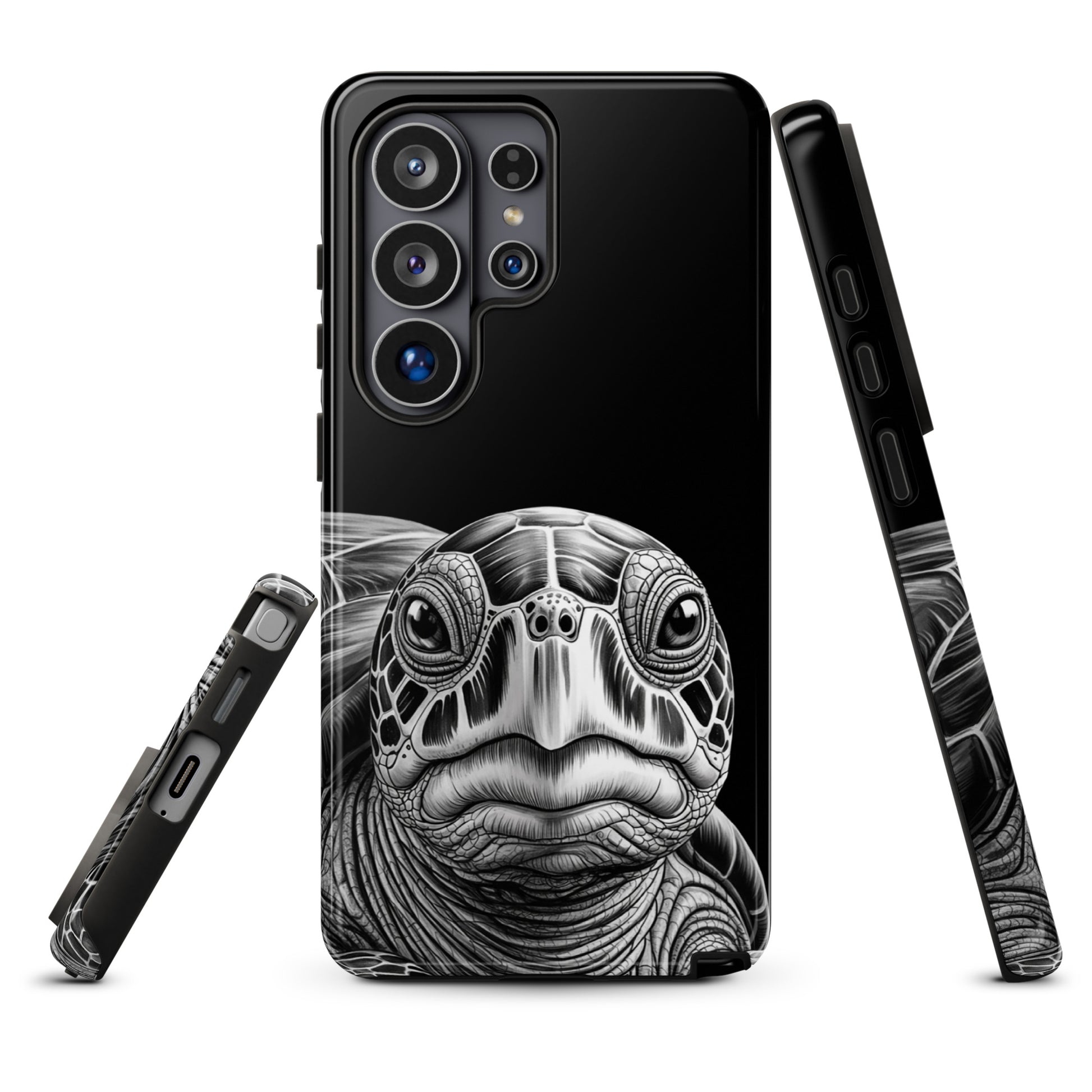 Phone Case for Samsung Galaxy featuring realistic ancient sea turtle pencil sketch, showcasing luxury and timeless protection.