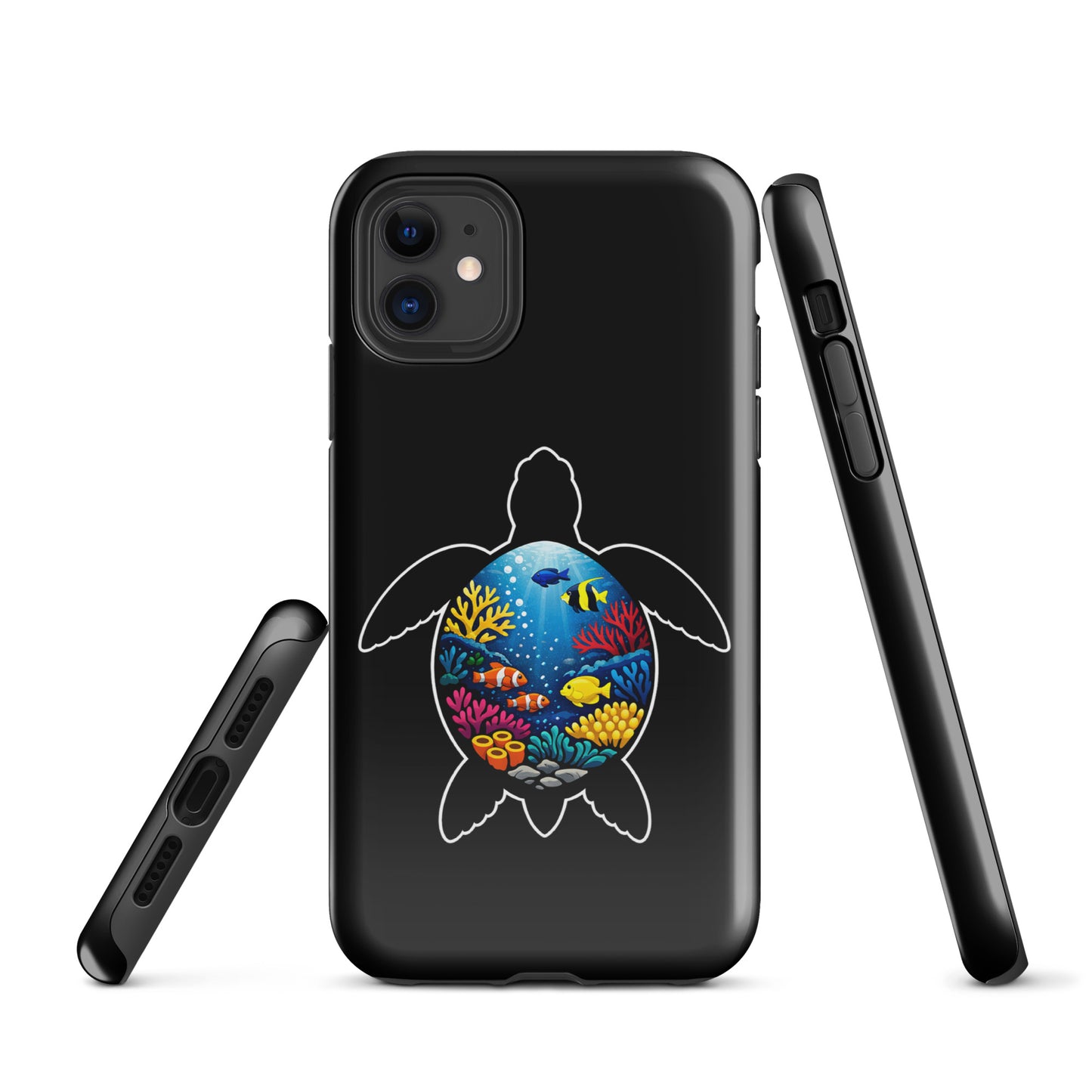 Phone Case for iPhone with colorful sea turtle and coral reef design, showcasing marine life art and style combined with protection.