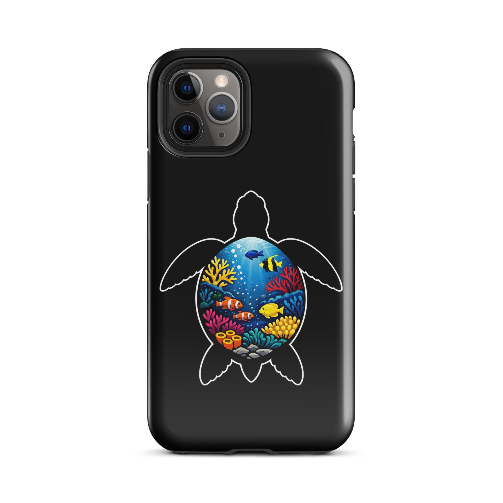 Phone Case for iPhone with vibrant sea turtle reef design, showcasing colorful marine life artwork, stylish protection, ocean-inspired