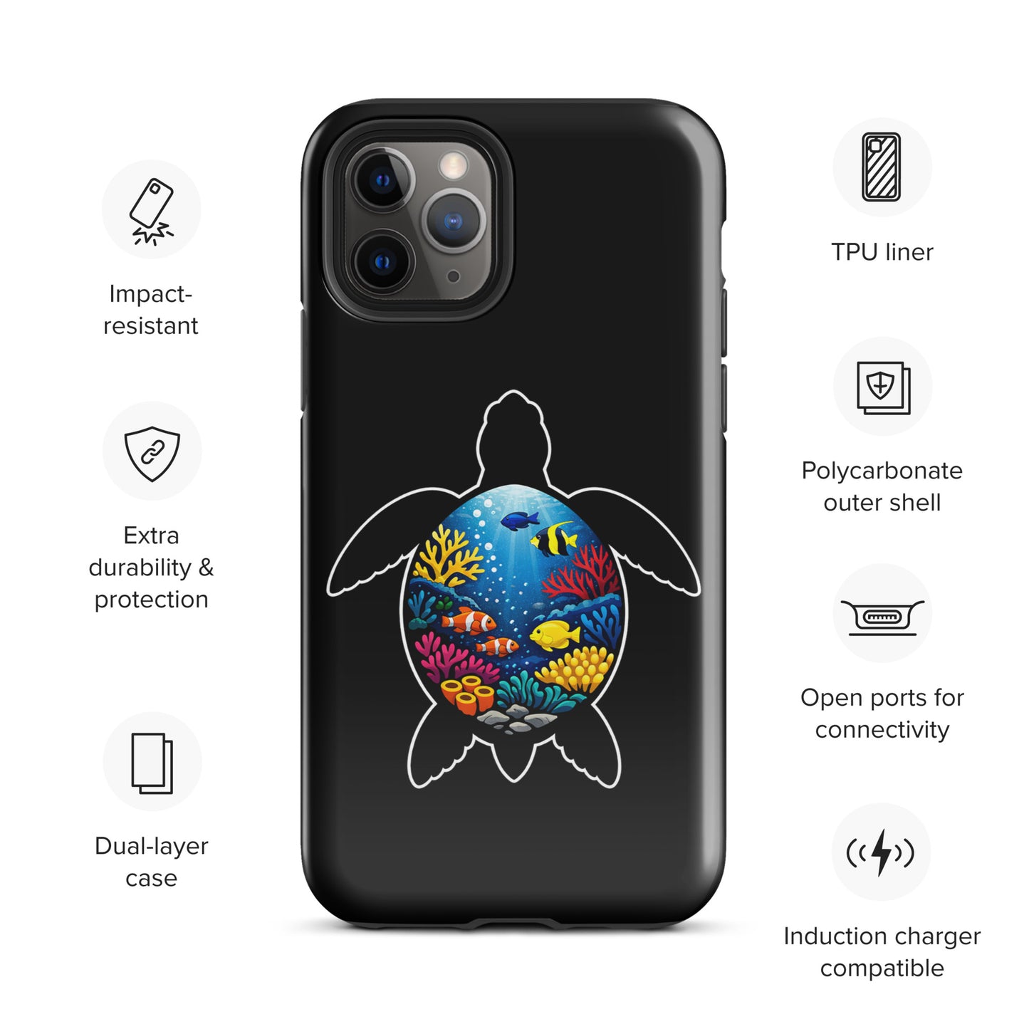 Phone Case featuring vibrant sea turtle and coral reef design for iPhone