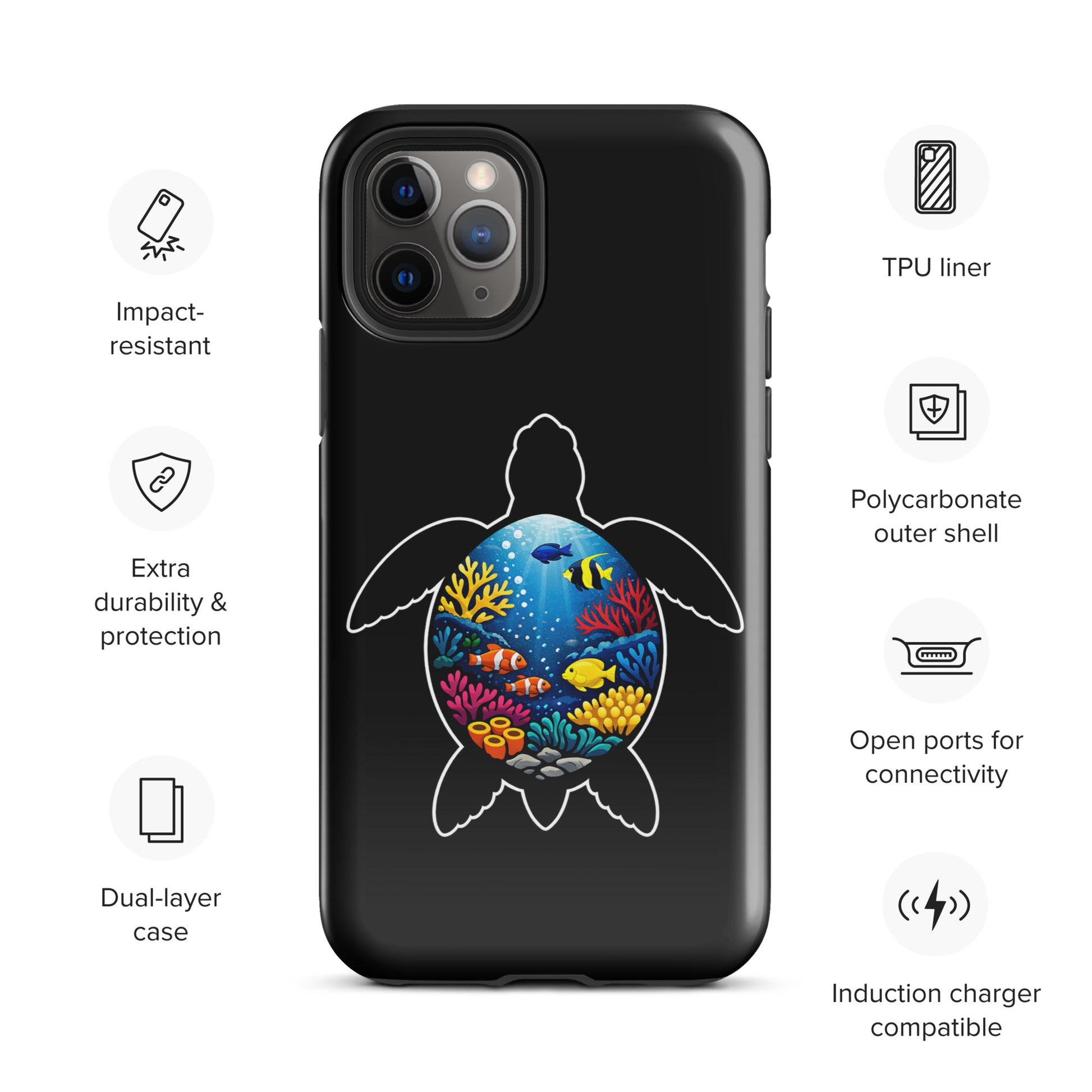 Phone Case featuring vibrant sea turtle and coral reef design for iPhone