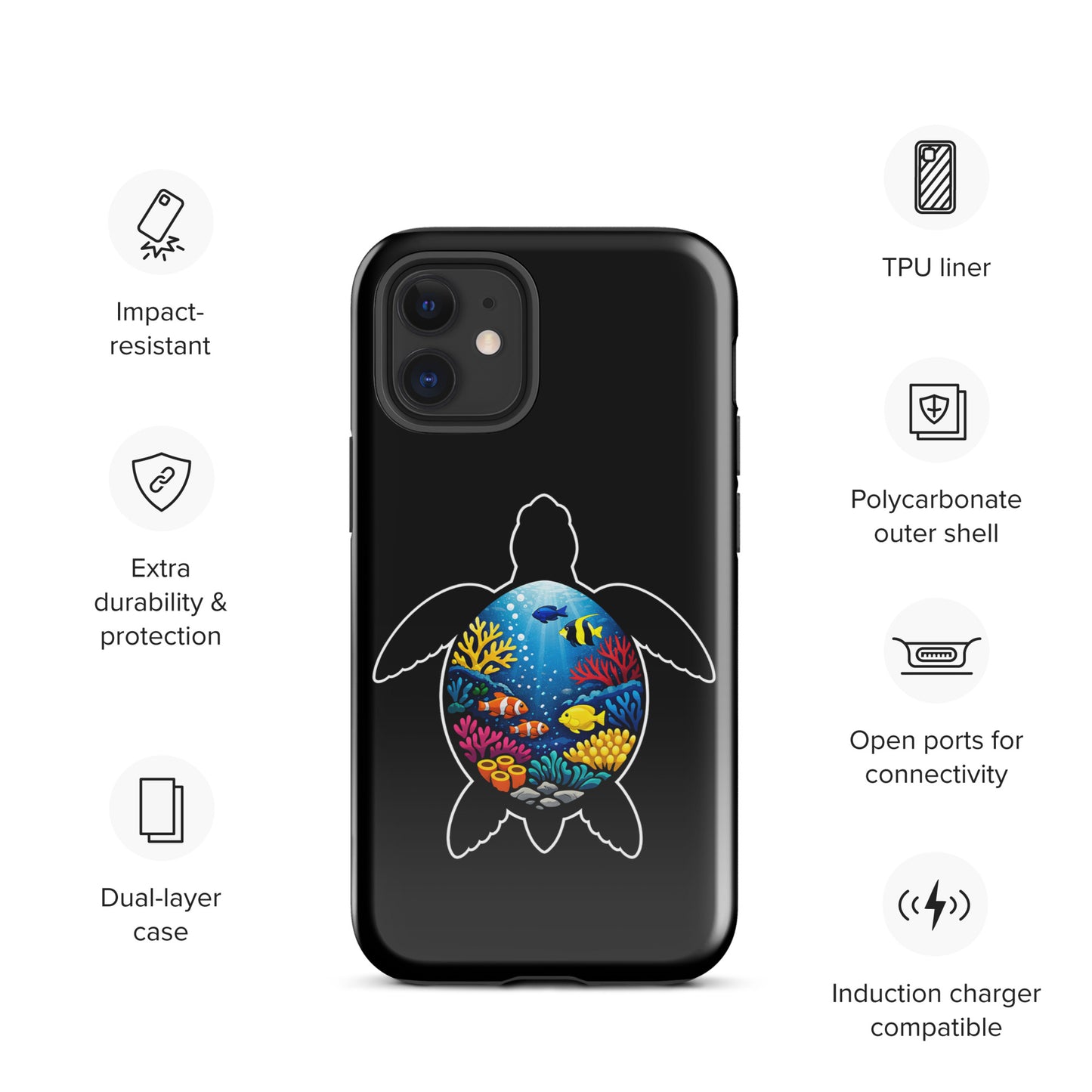 Phone Case for iPhone with sea turtle reef design showcasing durability and artistic flair, perfect for marine life enthusiasts.