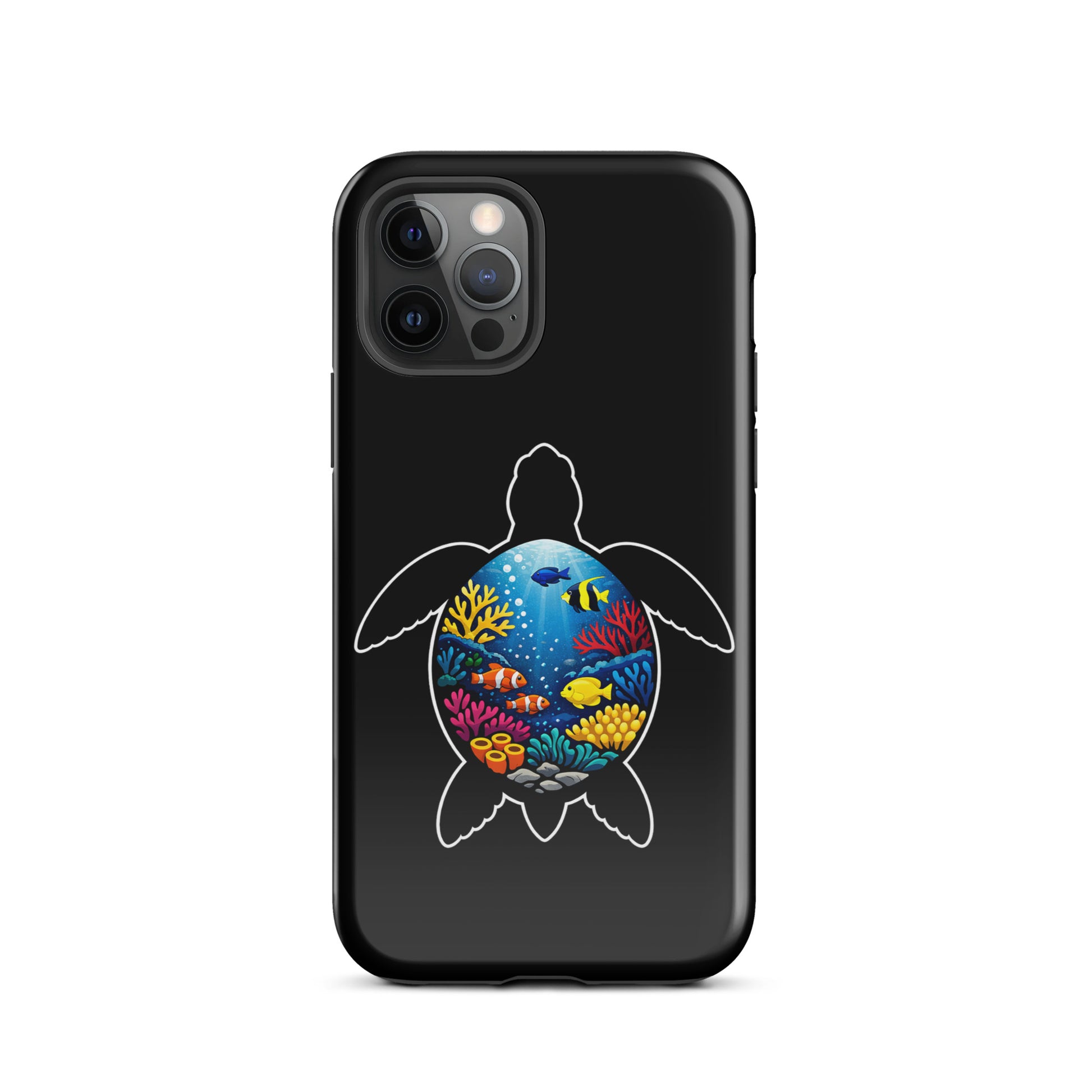 Phone Case with vibrant sea turtle reef design for iPhone, featuring colorful coral and marine life, offering style and durability.